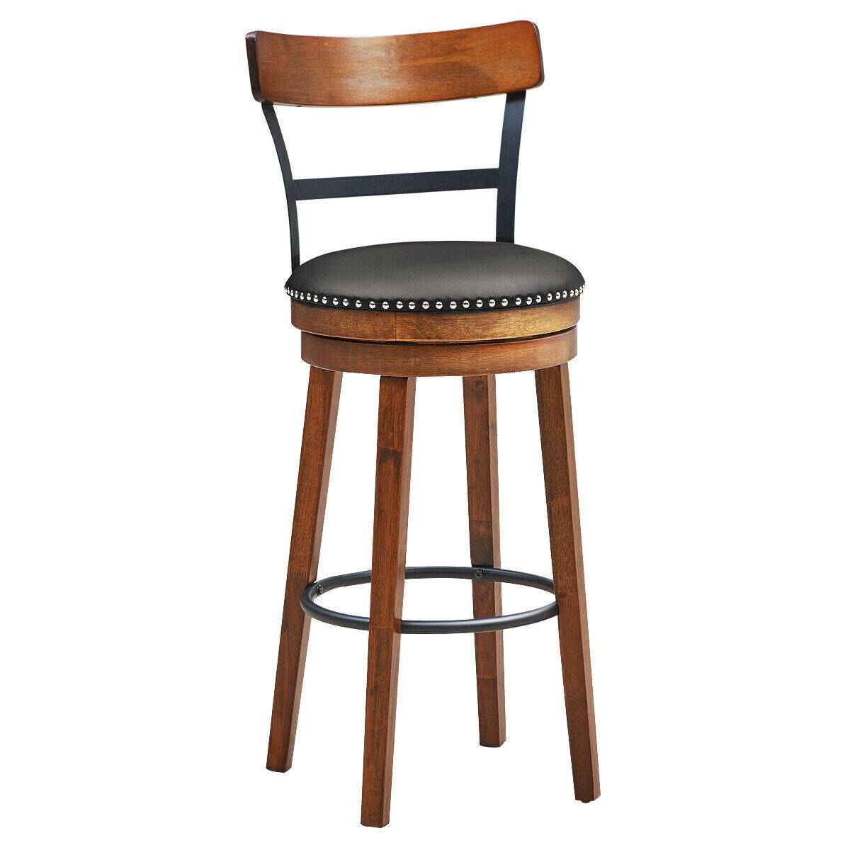 Swivel Bar Stools with 360 Degree Rotation and Padded Leather Seat