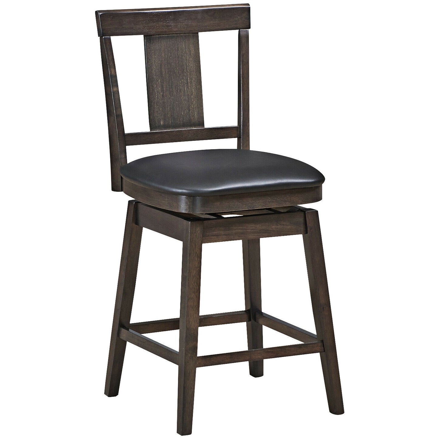 Swivel Counter Stool with Upholstered Seat and Solid Wood Legs, 24 Inch Bar Height