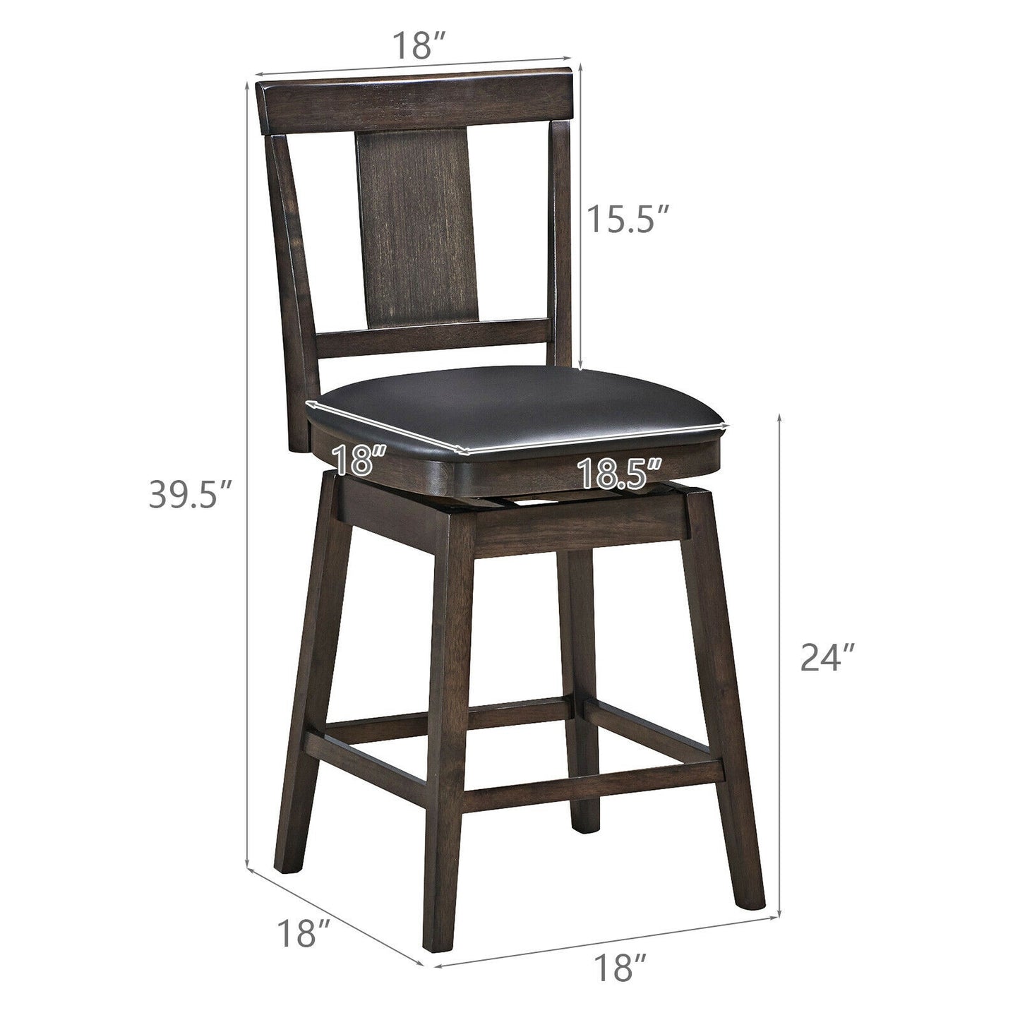 Swivel Counter Stool with Upholstered Seat and Solid Wood Legs, 24 Inch Bar Height
