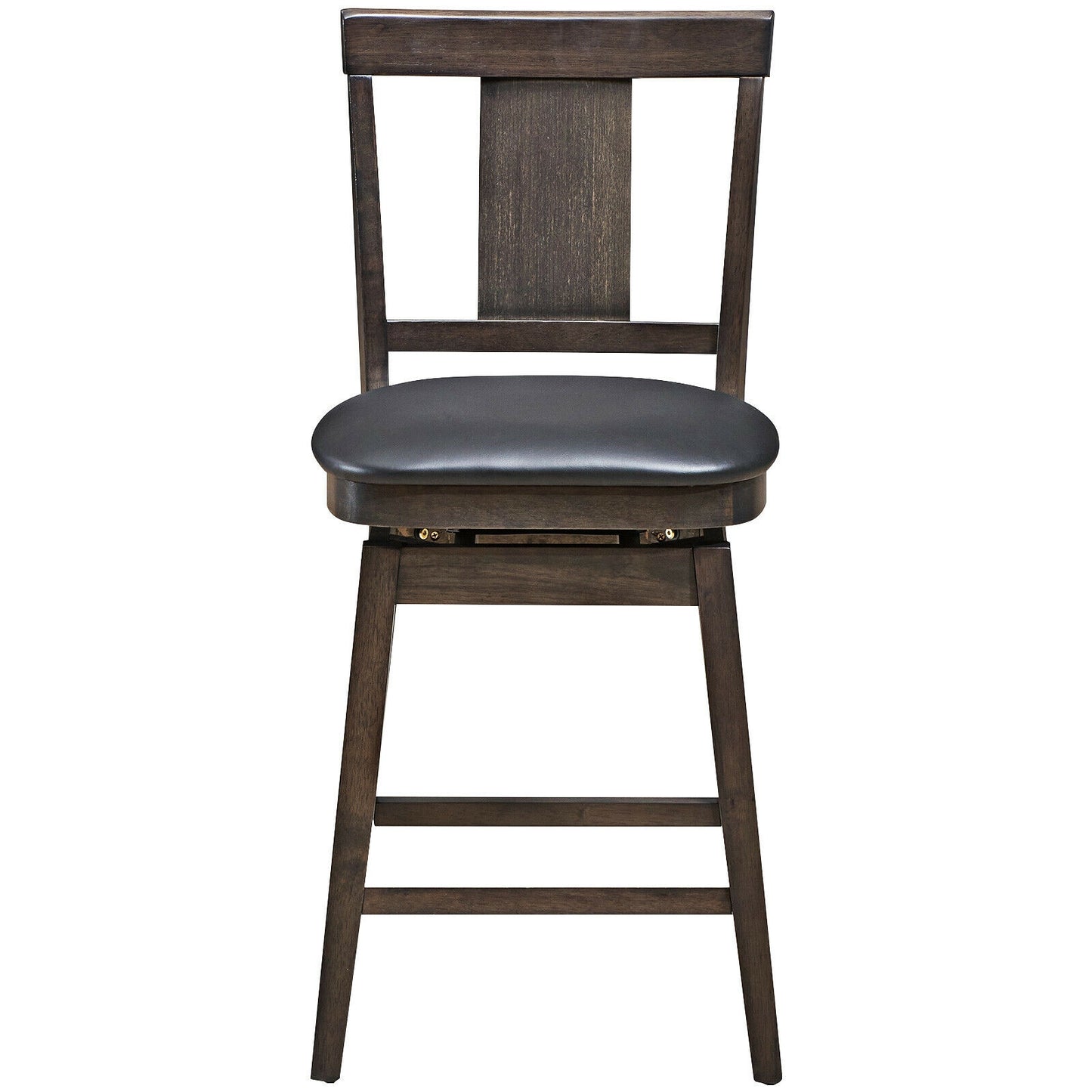 Swivel Counter Stool with Upholstered Seat and Solid Wood Legs, 24 Inch Bar Height