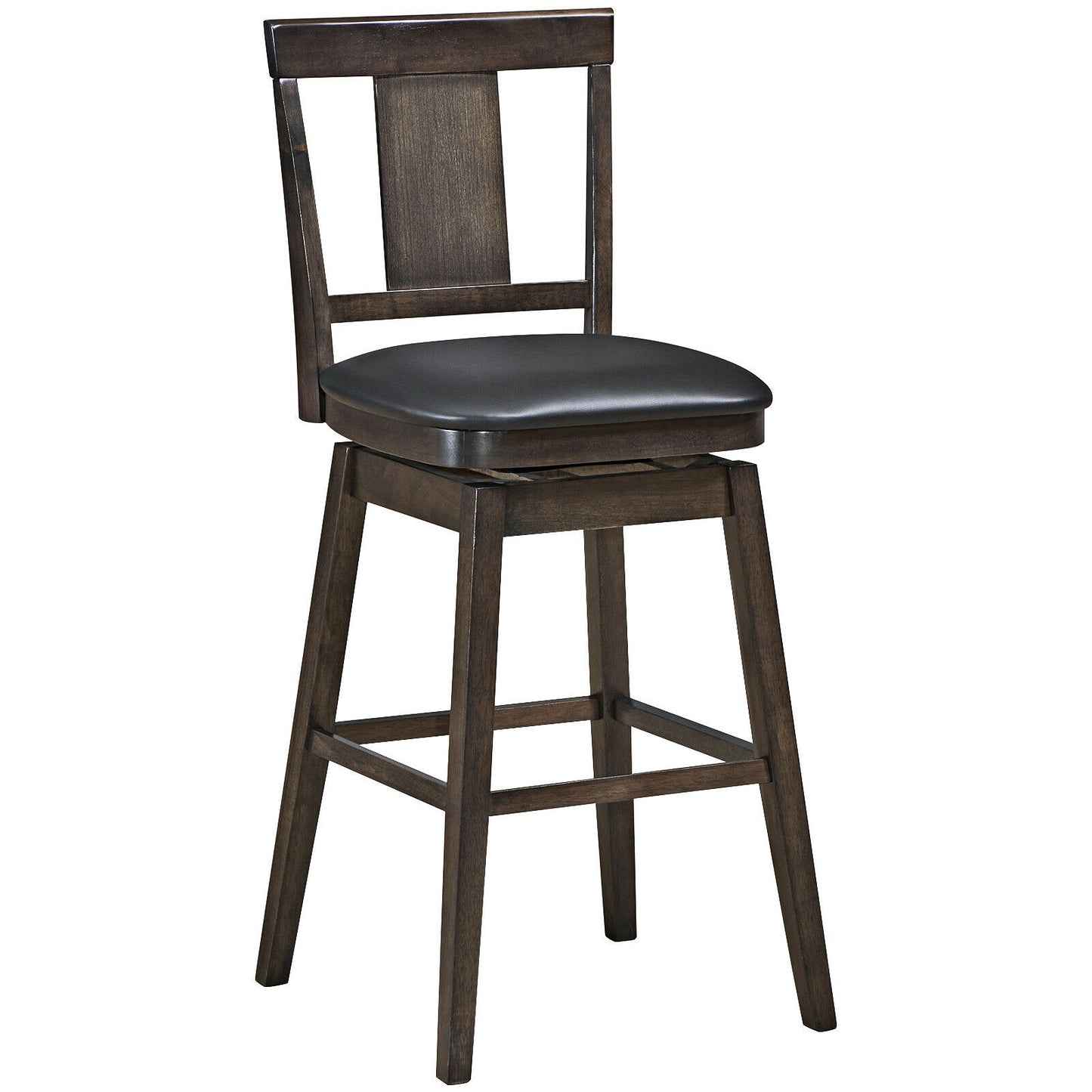 Swivel Counter Stool with Upholstered Seat and Solid Wood Legs, 29 Inch Bar Height