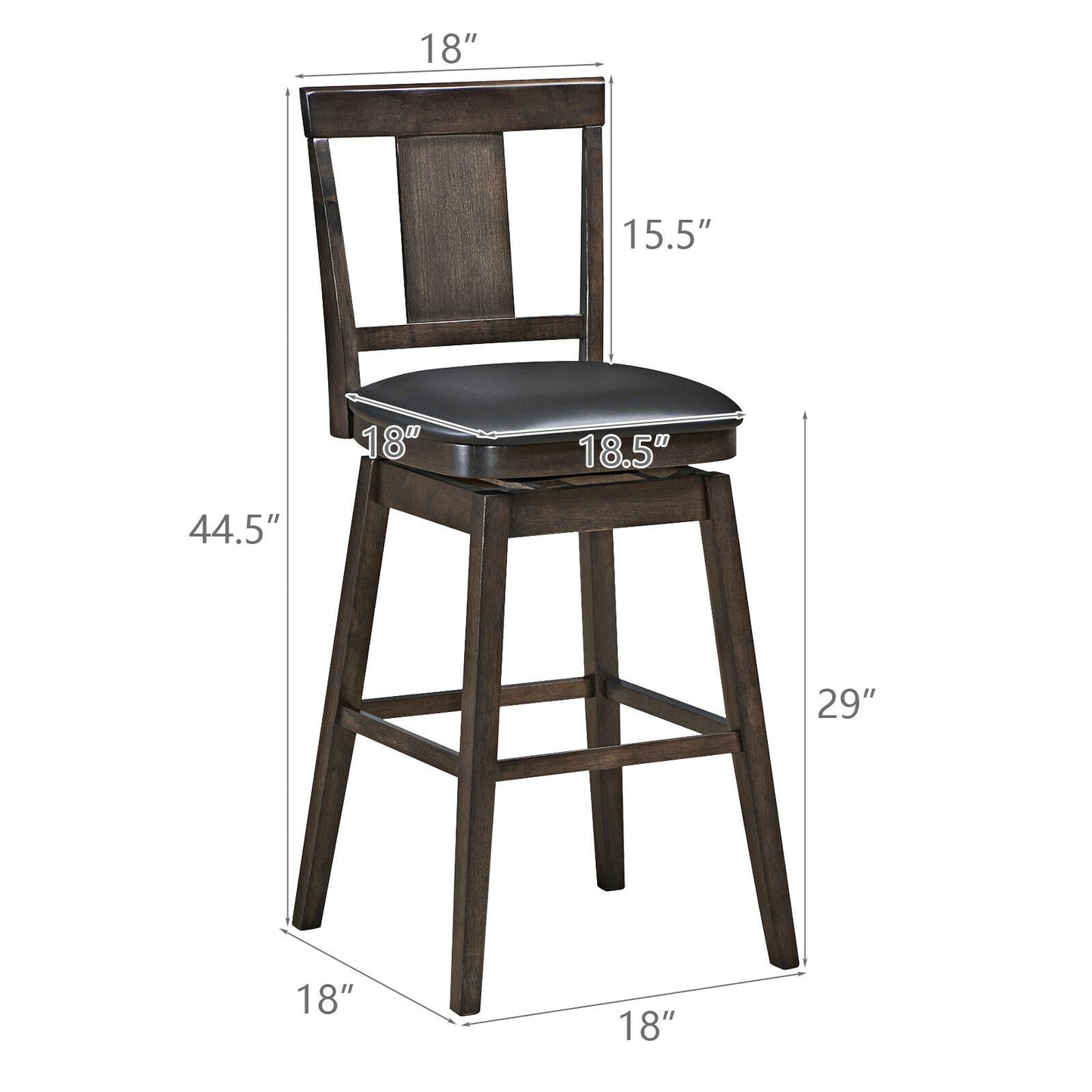 Swivel Counter Stool with Upholstered Seat and Solid Wood Legs, 29 Inch Bar Height