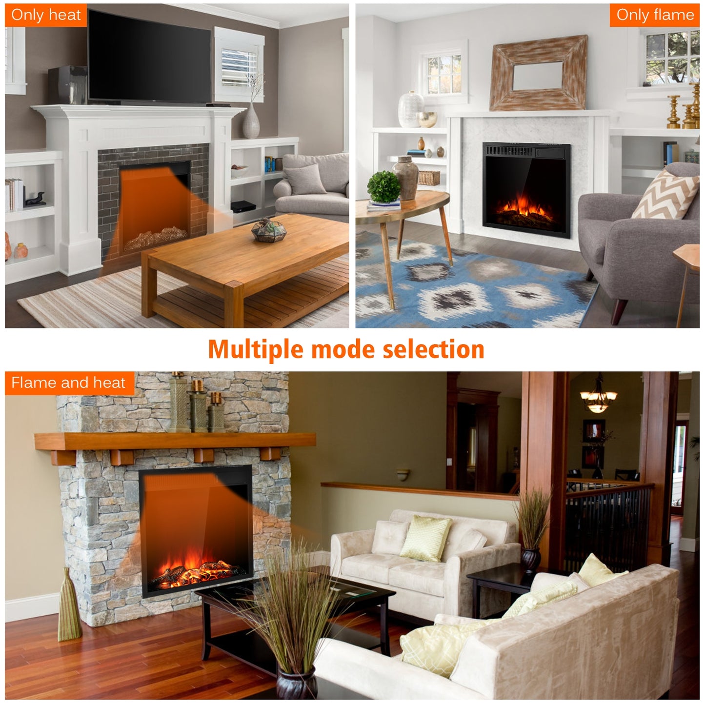 Freestanding & Recessed Electric Fireplace Heater - 22.5 Inch