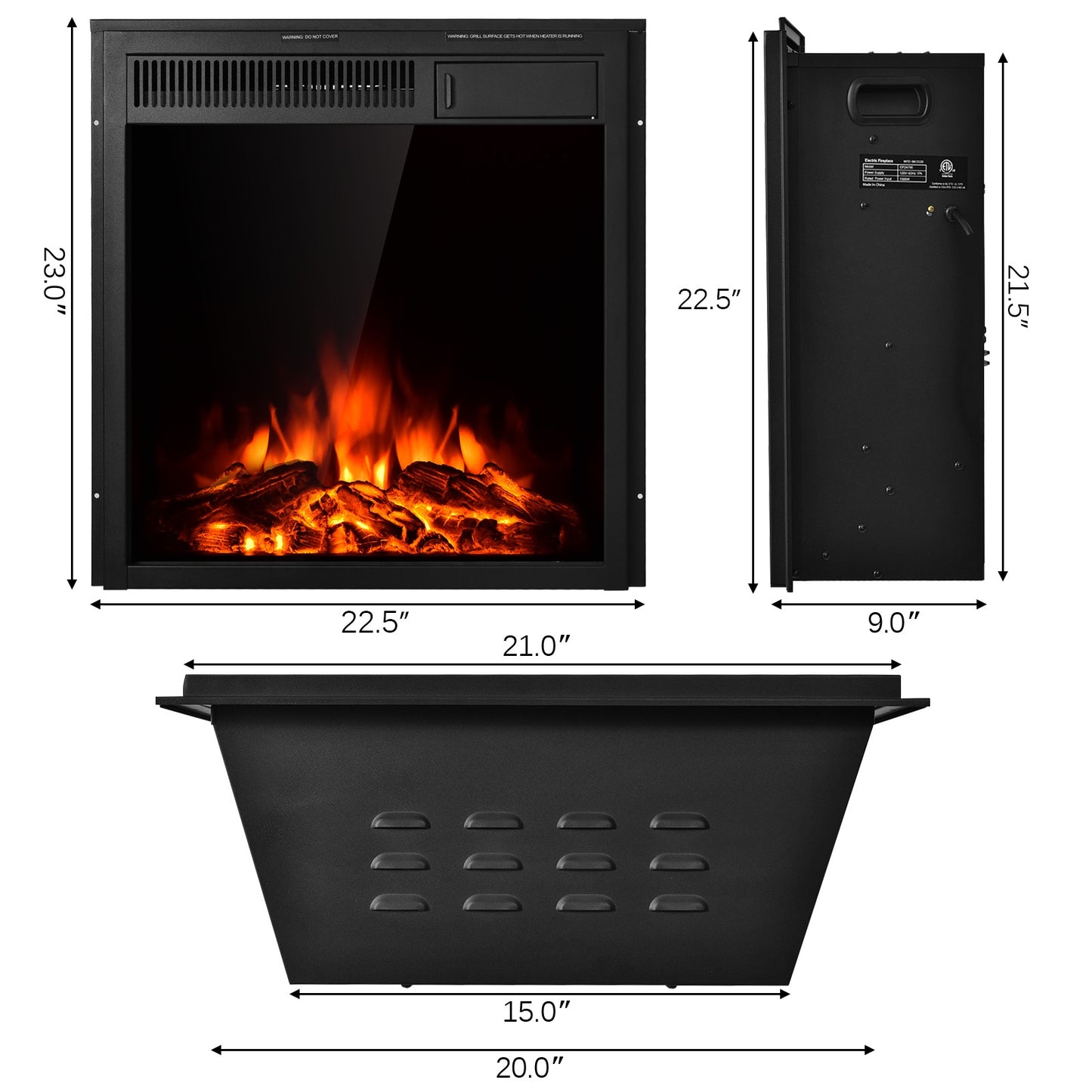 Freestanding & Recessed Electric Fireplace Heater - 22.5 Inch