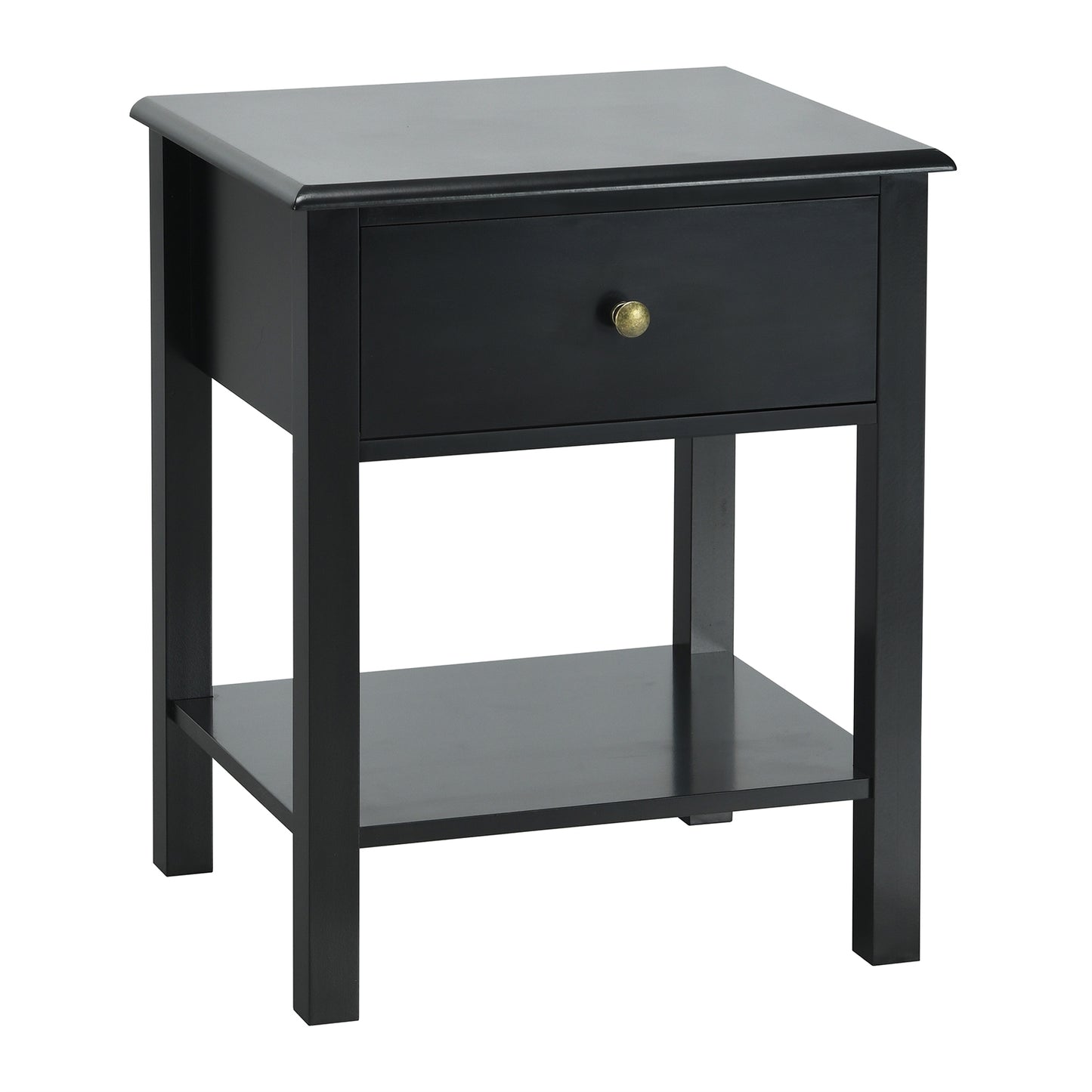 Modern Nightstand with Storage Drawer and Shelf – Black