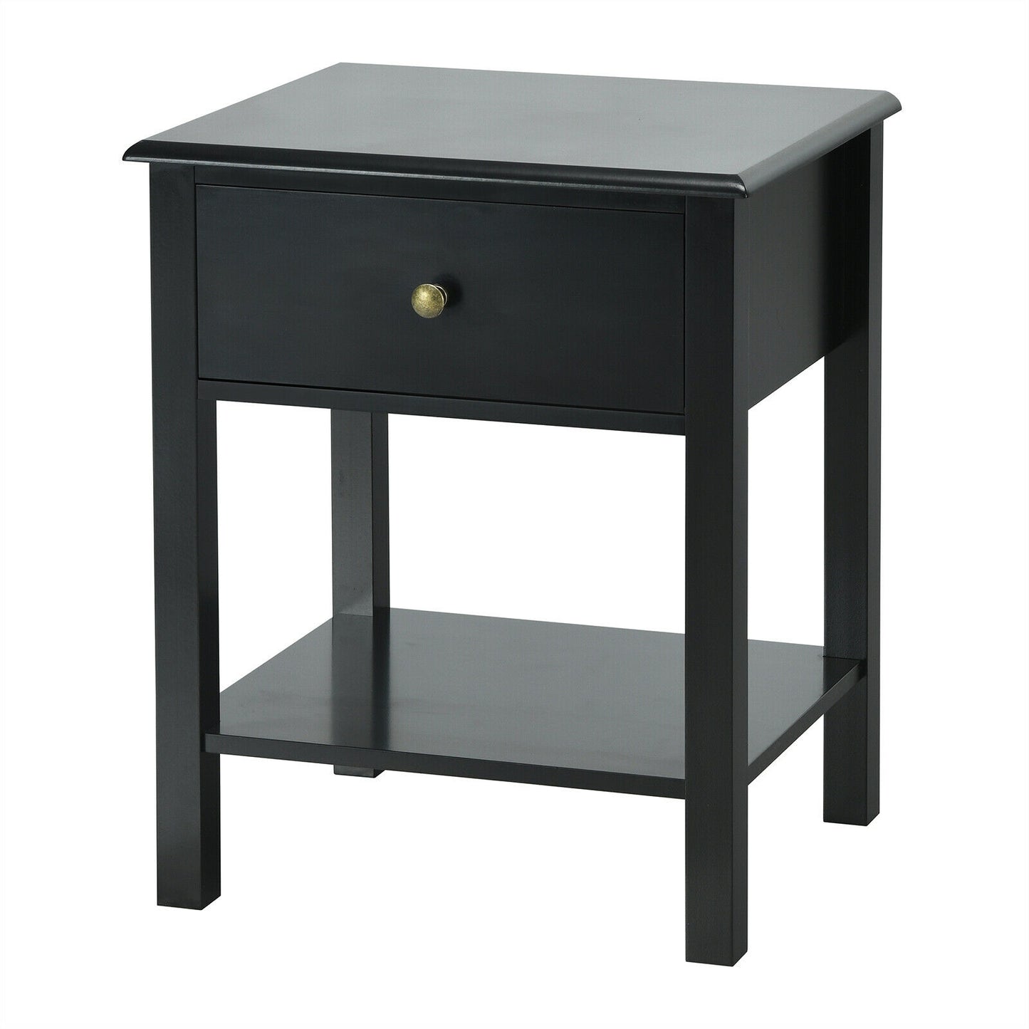 Modern Nightstand with Storage Drawer and Shelf – Black