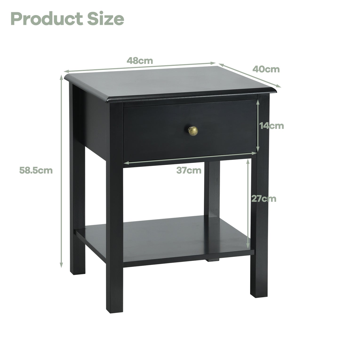 Modern Nightstand with Storage Drawer and Shelf – Black