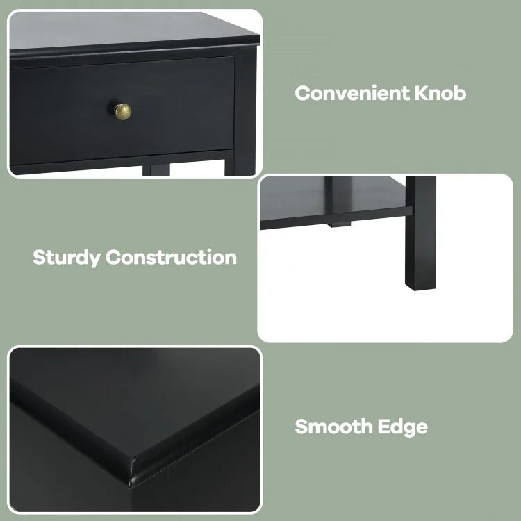 Modern Nightstand with Storage Drawer and Shelf – Black