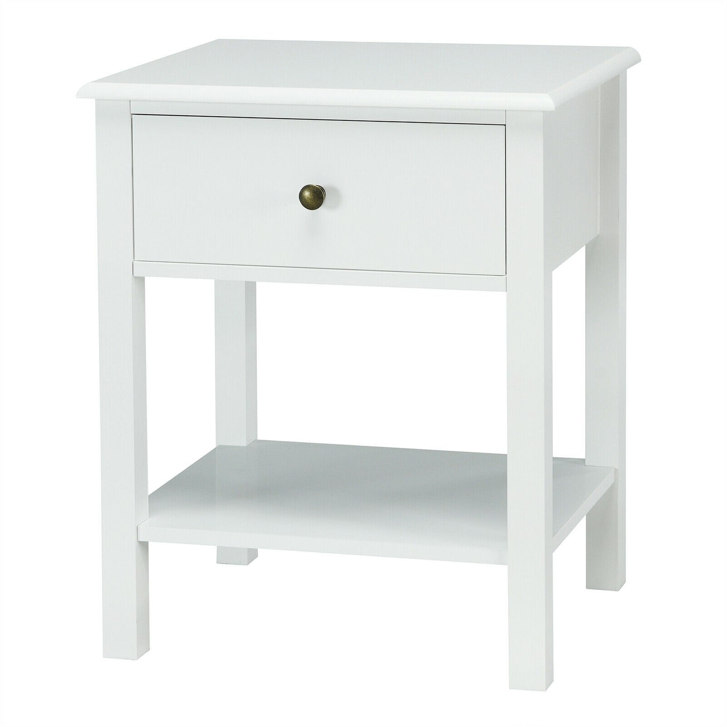 Modern Nightstand with Storage Drawer and Shelf – White