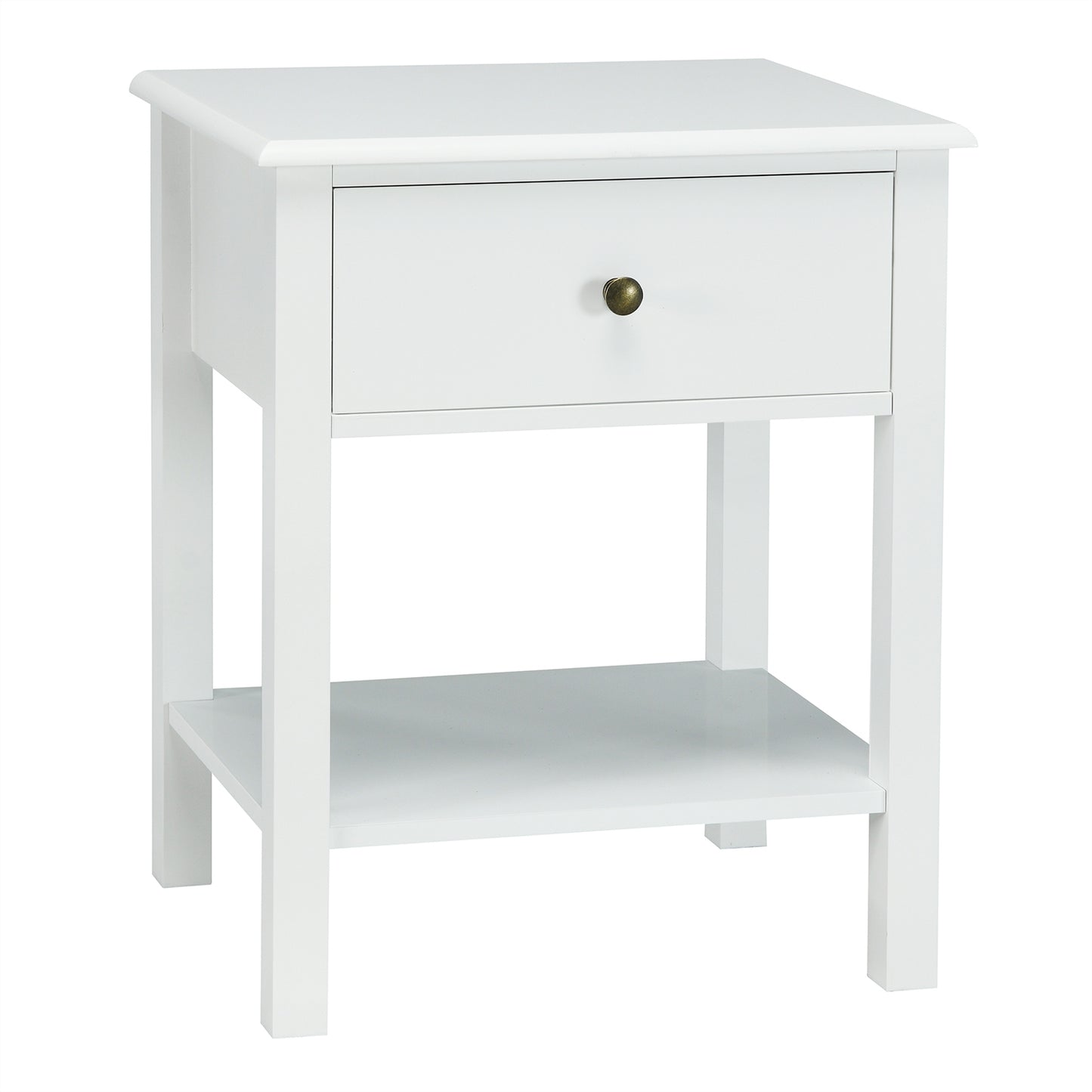 Modern Nightstand with Storage Drawer and Shelf – White