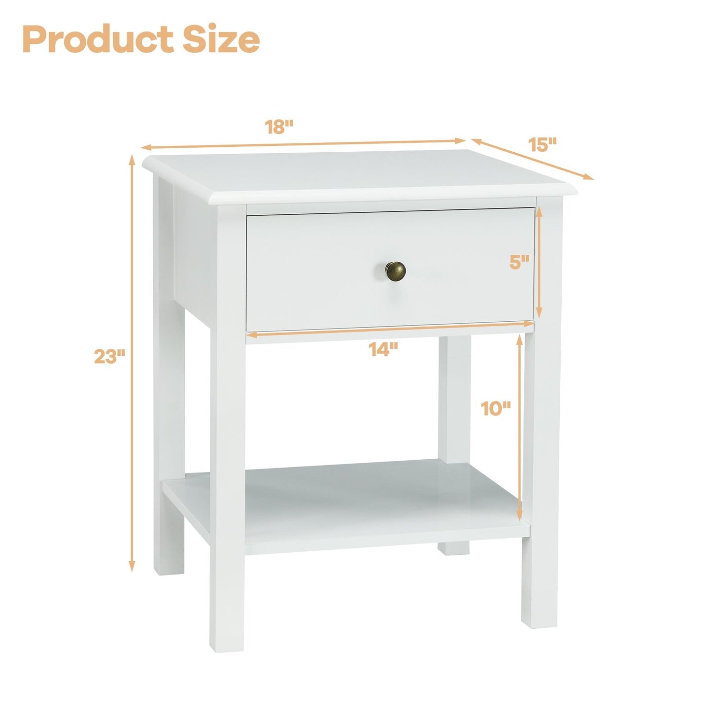 Modern Nightstand with Storage Drawer and Shelf – White