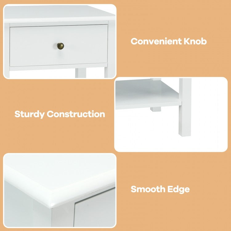 Modern Nightstand with Storage Drawer and Shelf – White