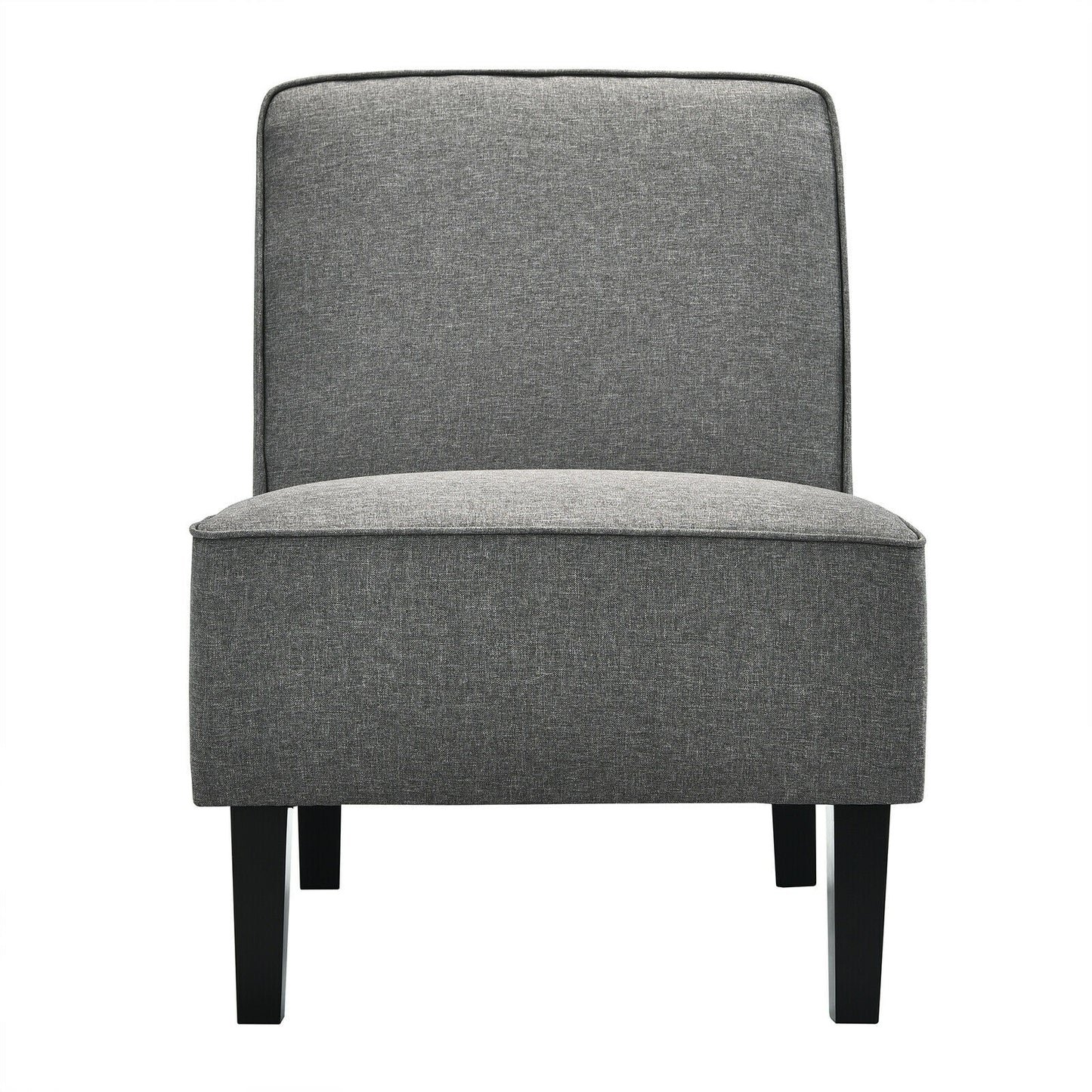 Contemporary Armless Accent Chair with Linen Fabric and Wood Base Grey