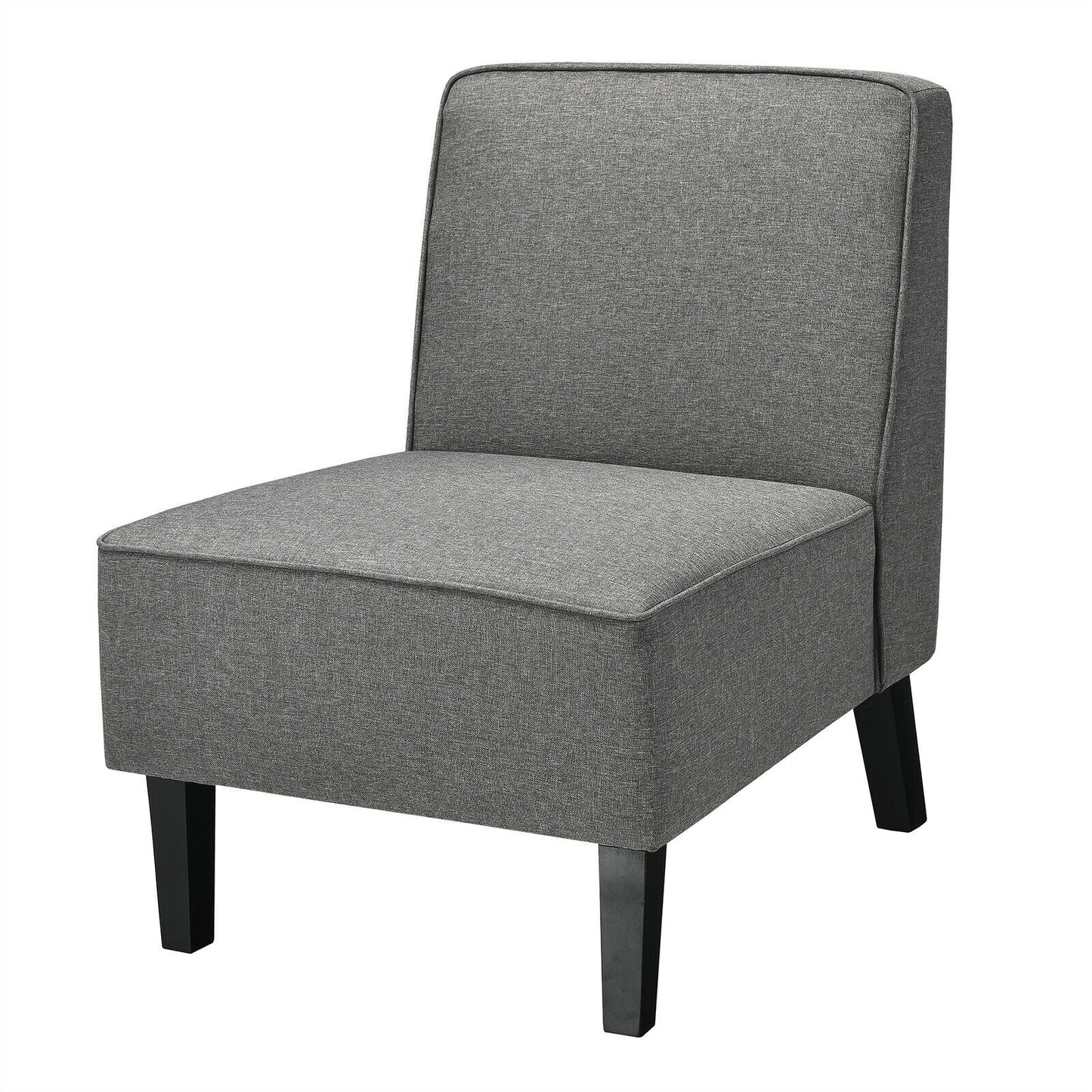 Contemporary Armless Accent Chair with Linen Fabric and Wood Base Grey
