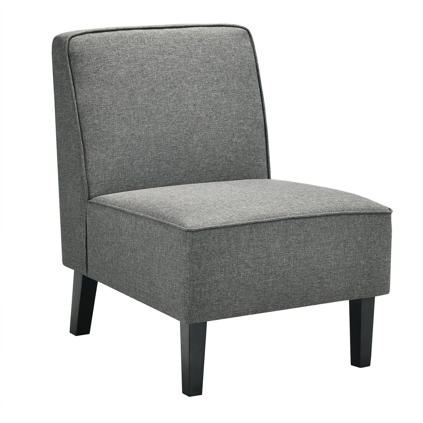 Contemporary Armless Accent Chair with Linen Fabric and Wood Base Grey