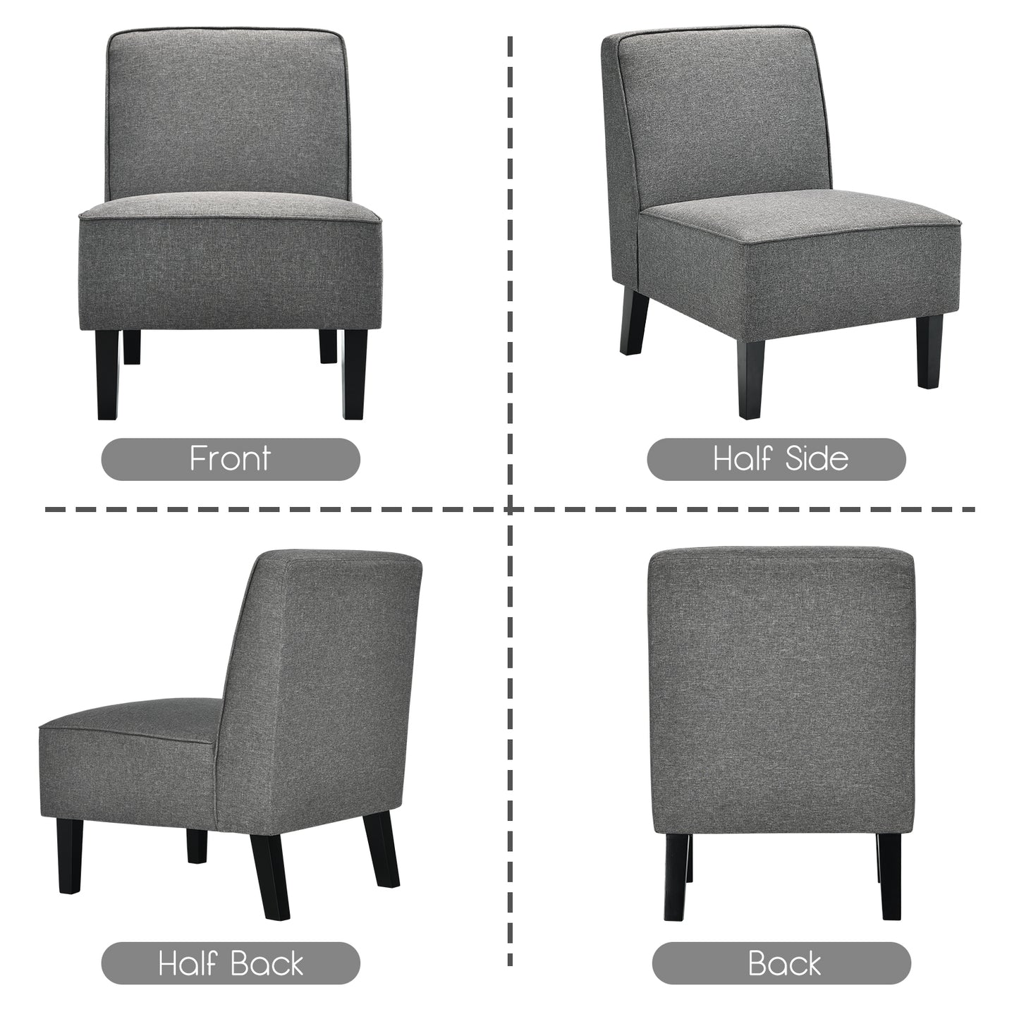 Contemporary Armless Accent Chair with Linen Fabric and Wood Base Grey