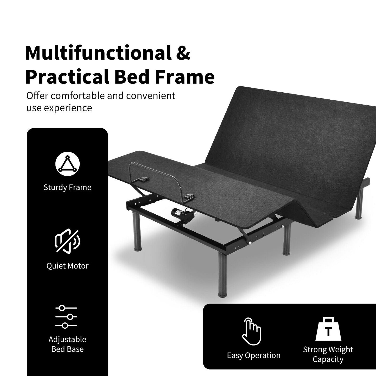 Adjustable Bed Frame with Wireless Remote and USB Ports - Queen Size