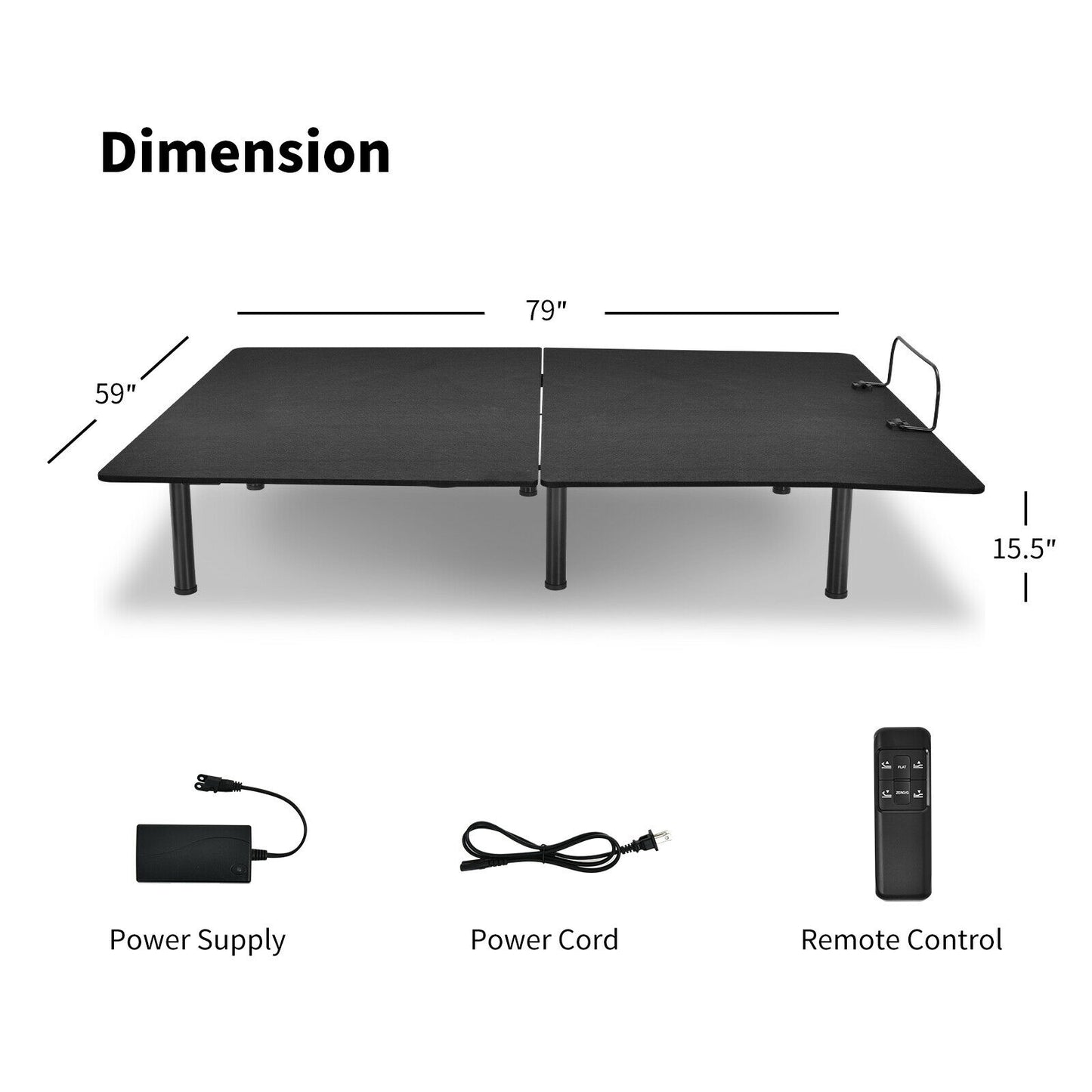 Adjustable Bed Frame with Wireless Remote and USB Ports - Queen Size