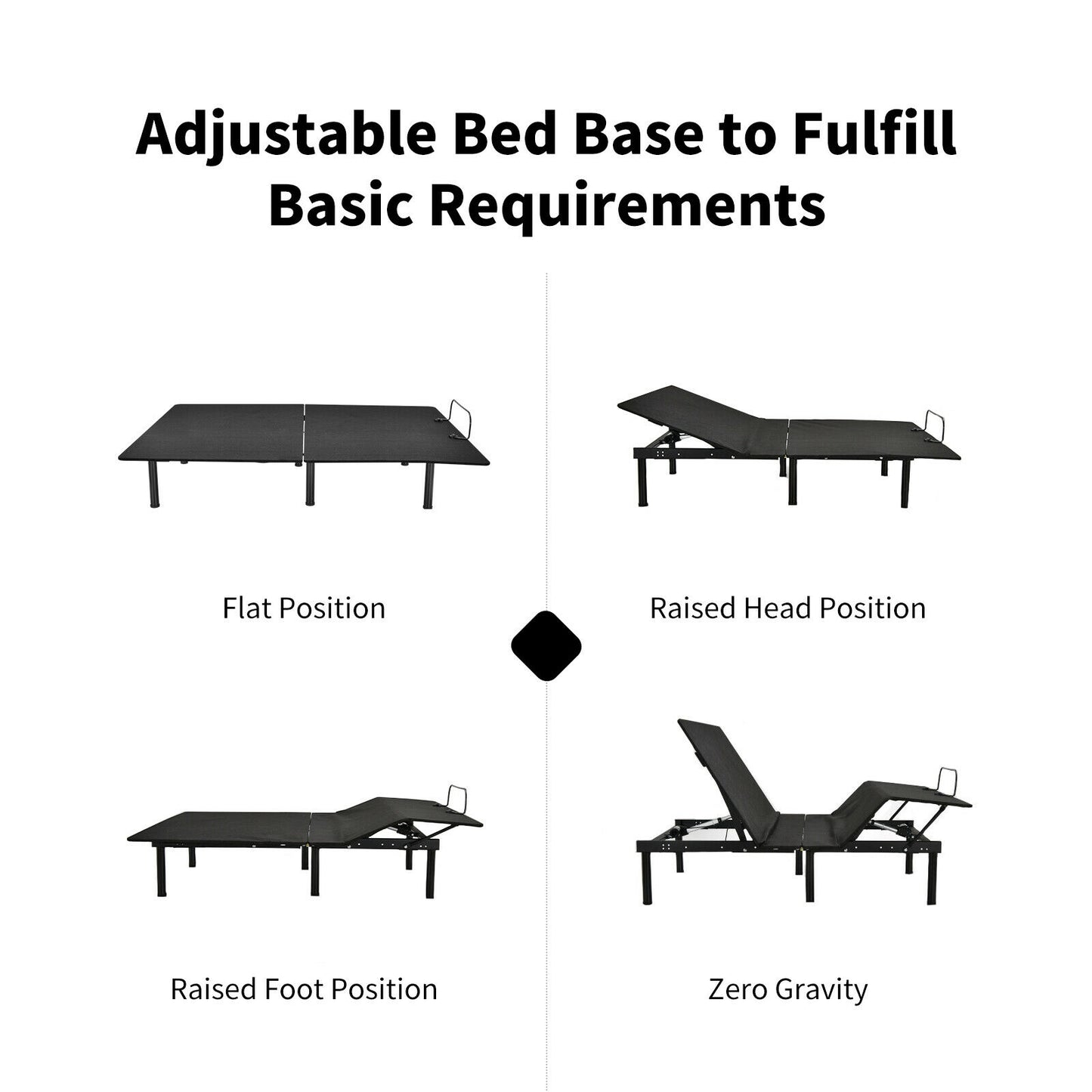 Adjustable Bed Frame with Wireless Remote and USB Ports - Queen Size