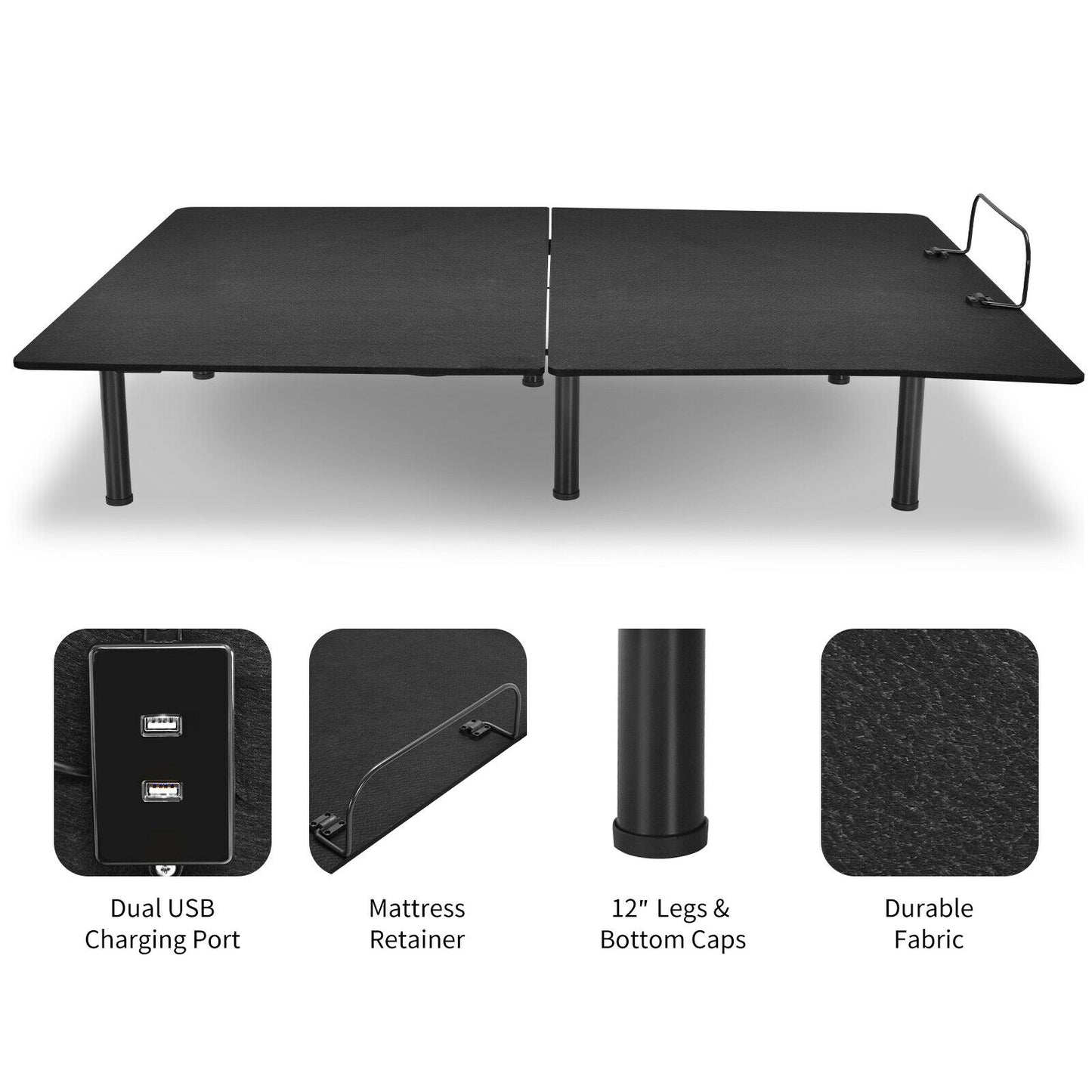 Adjustable Bed Frame with Wireless Remote and USB Ports - Queen Size
