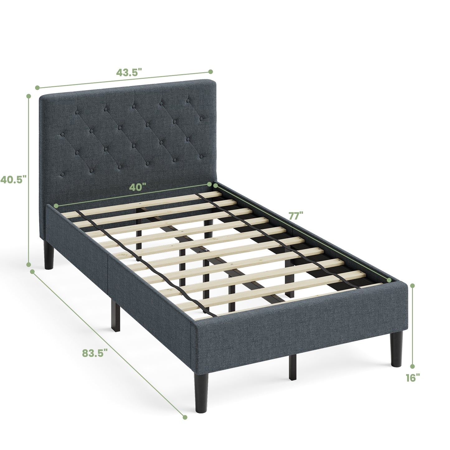 Modern Upholstered Twin Bed Frame with Button-Tufted Headboard
