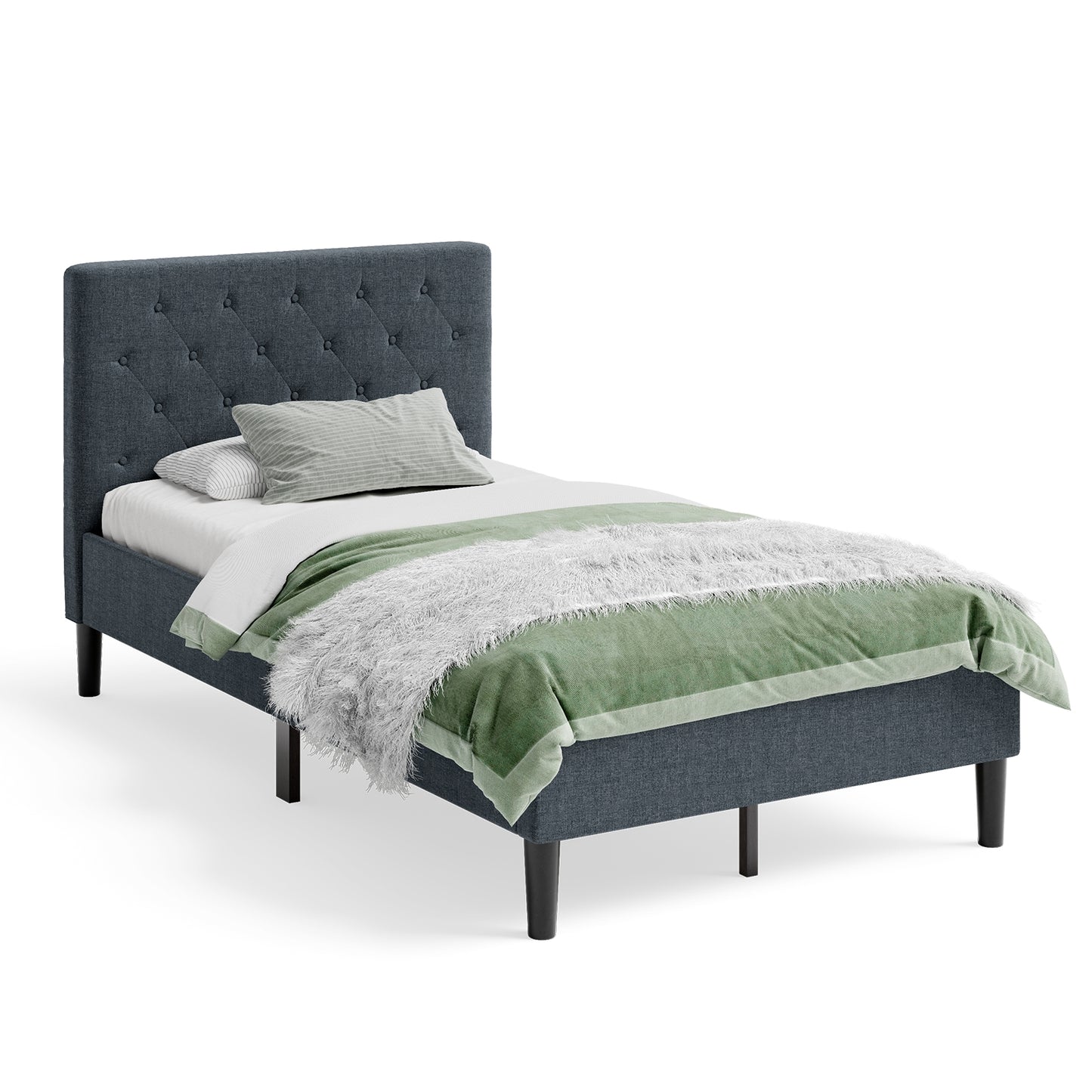 Modern Upholstered Twin Bed Frame with Button-Tufted Headboard