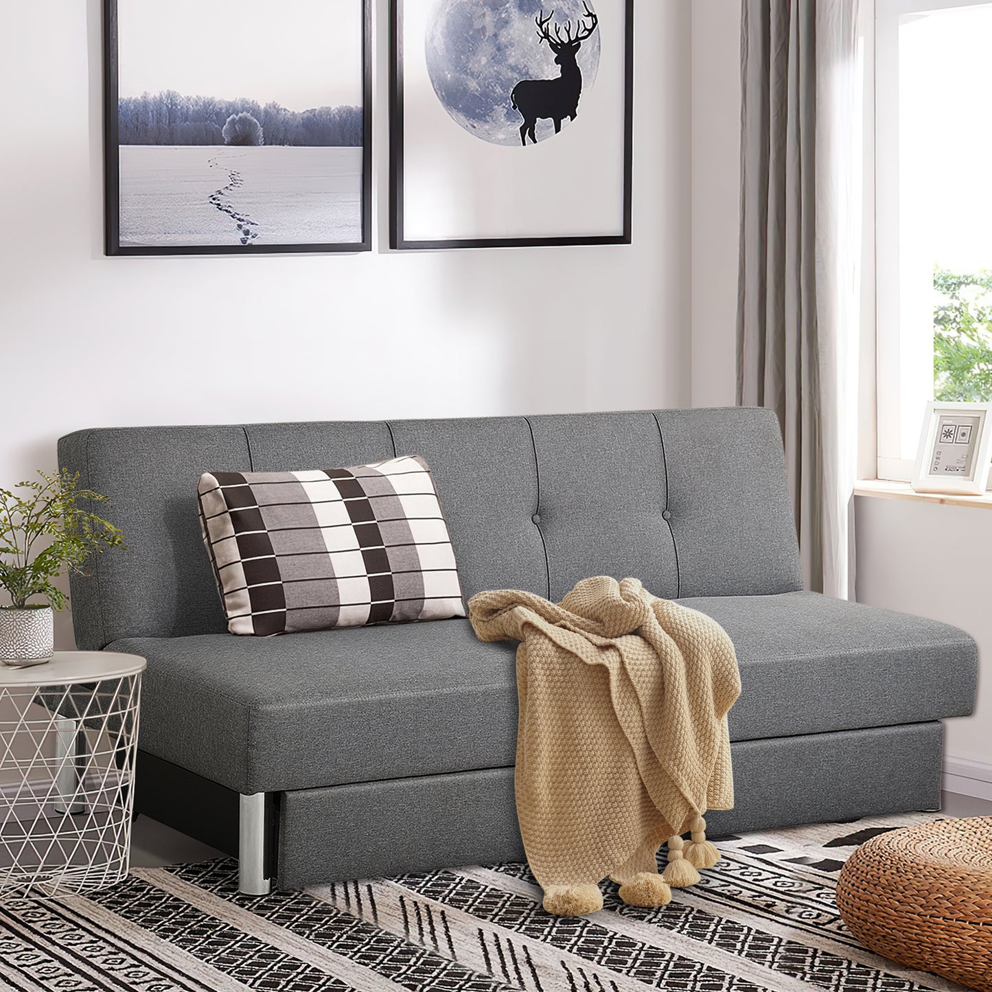 Convertible 3-Seat Sofa Bed with Adjustable Backrest and Two Large Storage Drawers