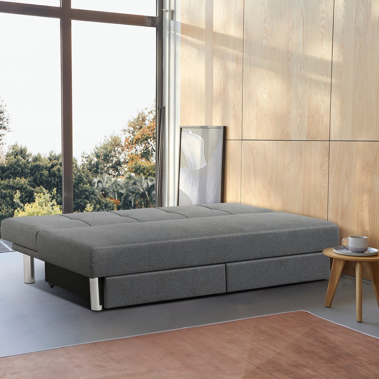 Convertible 3-Seat Sofa Bed with Adjustable Backrest and Two Large Storage Drawers