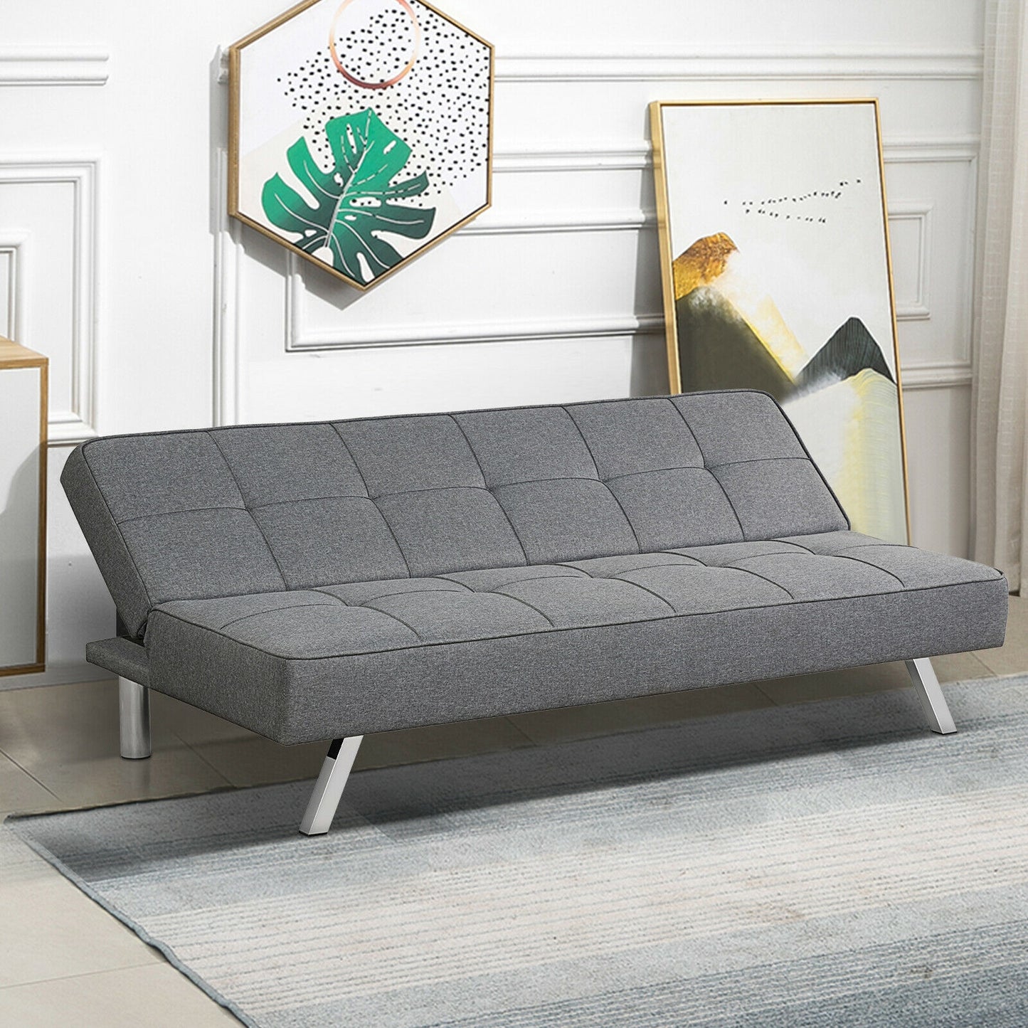 3-in-1 Convertible Linen Sofa Bed with Adjustable Backrest and High-Density Cushions