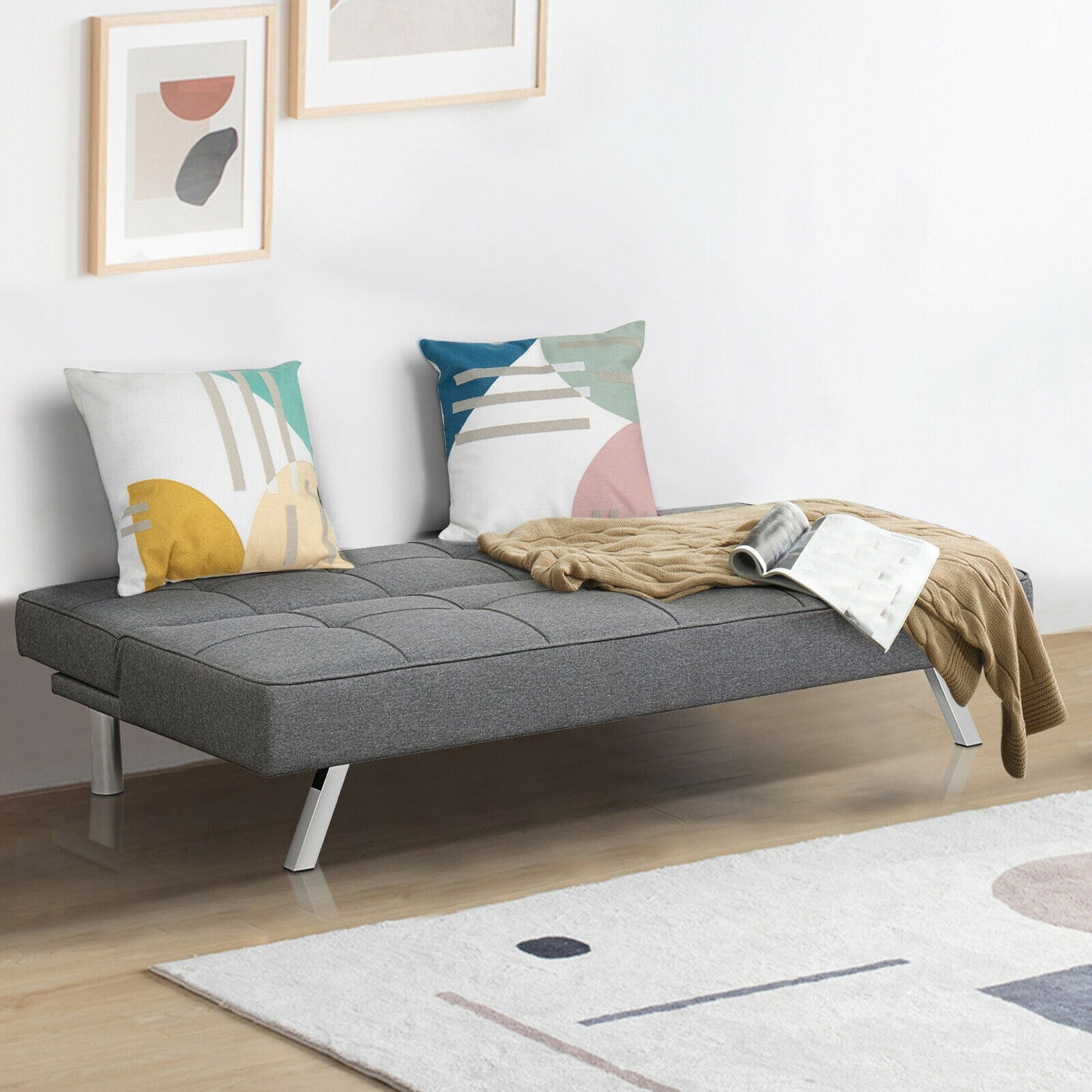3-in-1 Convertible Linen Sofa Bed with Adjustable Backrest and High-Density Cushions