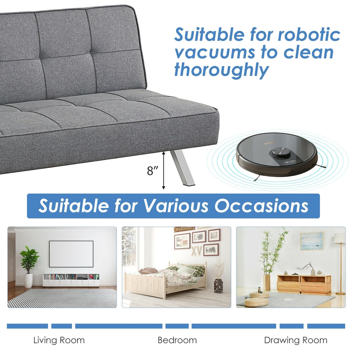 3-in-1 Convertible Linen Sofa Bed with Adjustable Backrest and High-Density Cushions