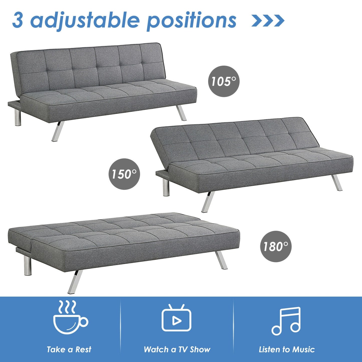 3-in-1 Convertible Linen Sofa Bed with Adjustable Backrest and High-Density Cushions