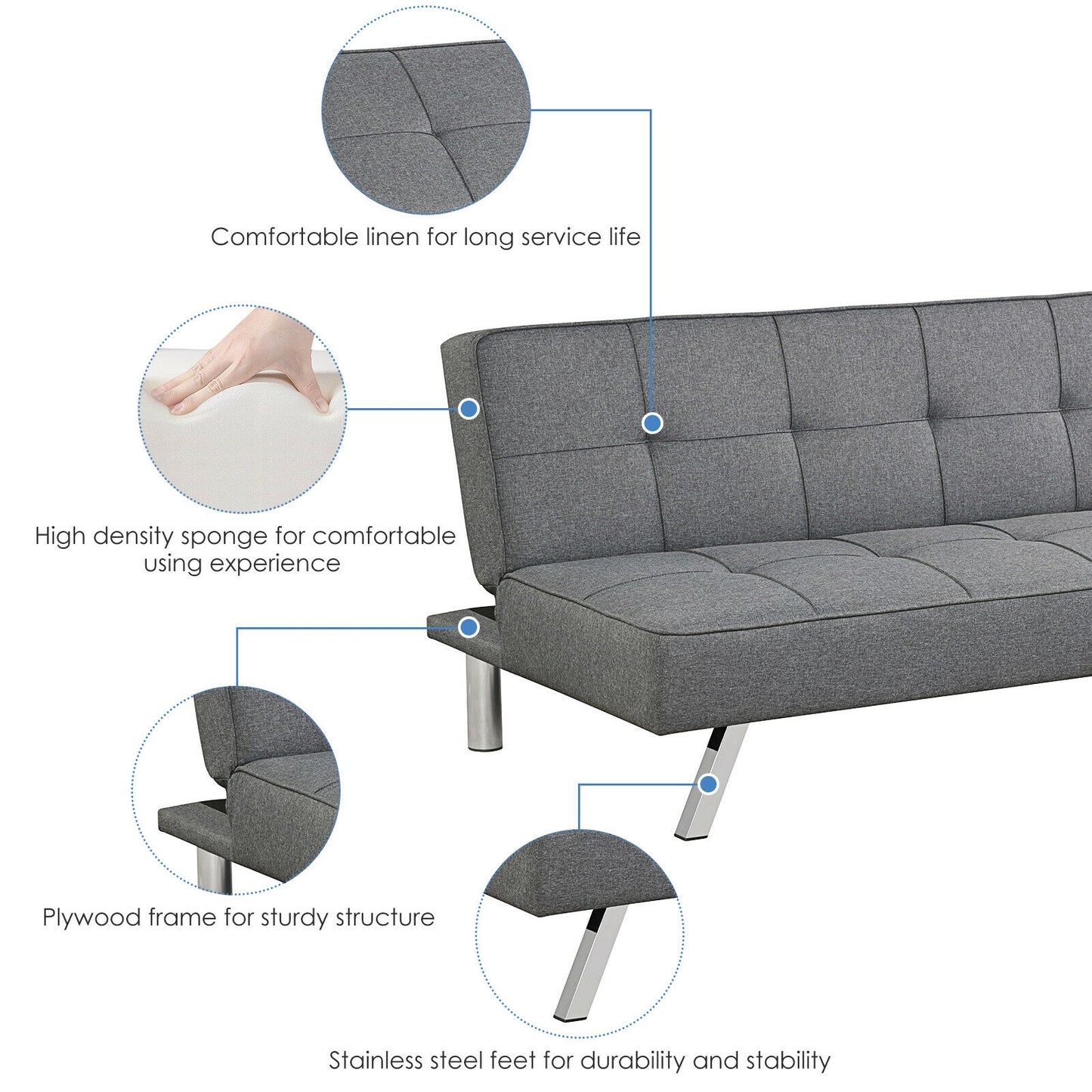 3-in-1 Convertible Linen Sofa Bed with Adjustable Backrest and High-Density Cushions