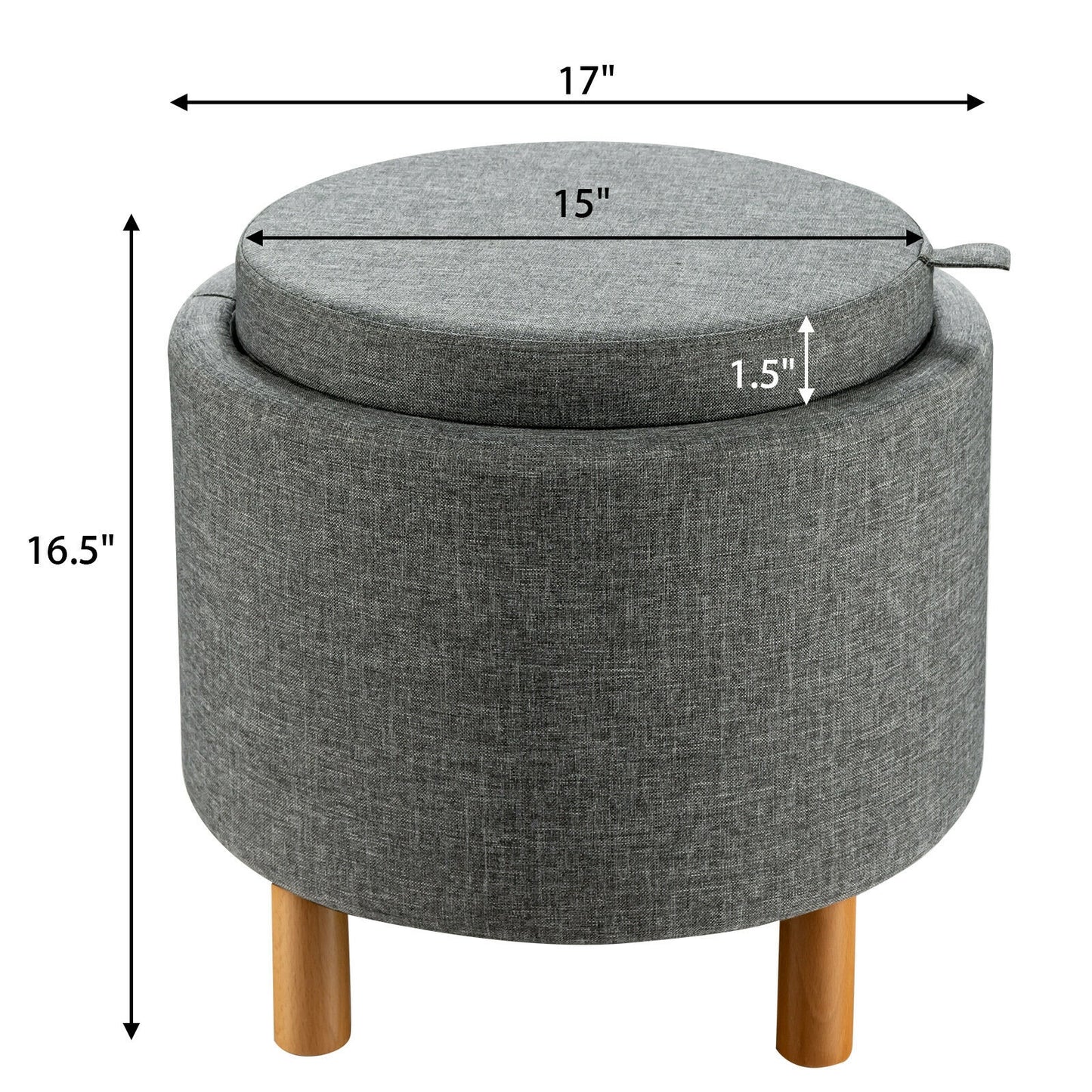 Multifunctional Round Ottoman with Storage and Tray Table Top - Grey