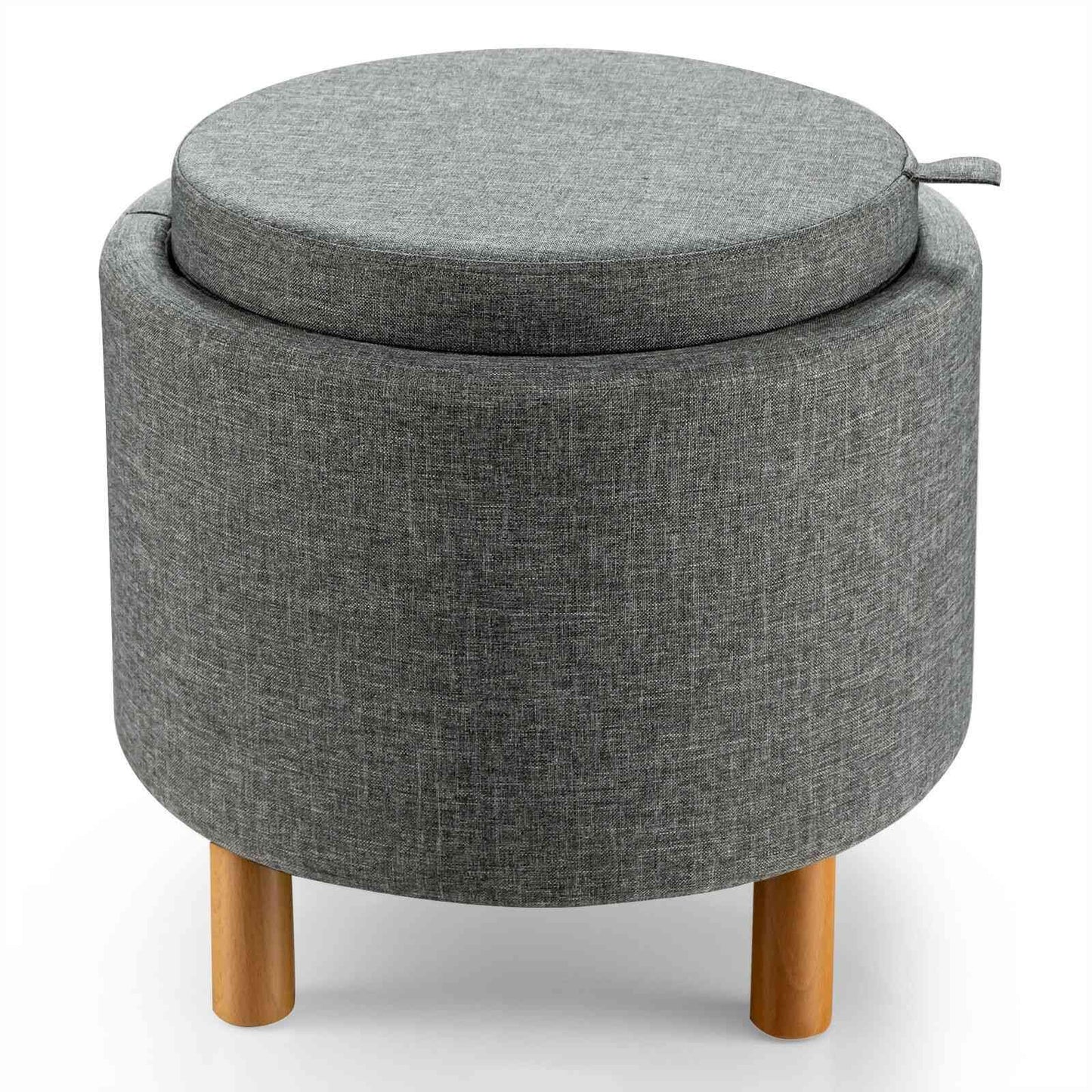 Multifunctional Round Ottoman with Storage and Tray Table Top - Grey