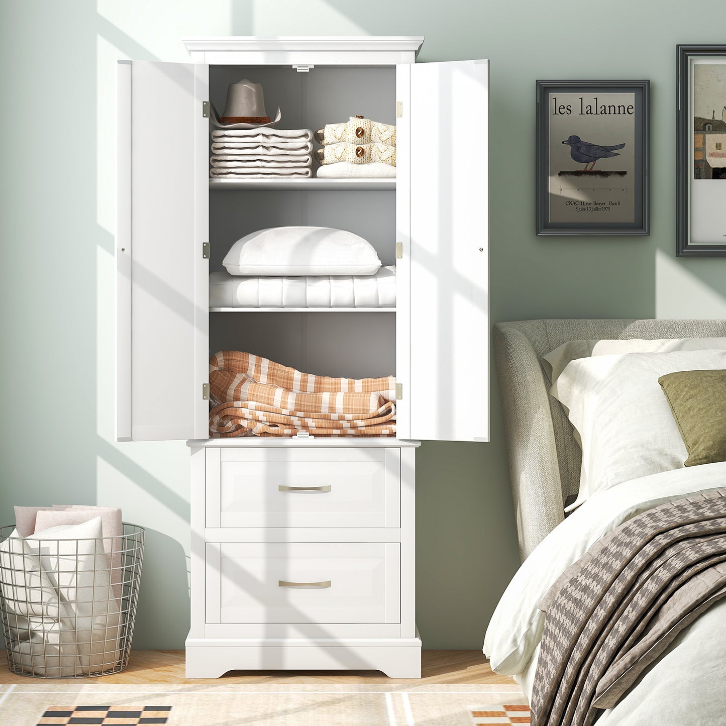 62” Freestanding Storage Cabinet with 2 Drawers, Adjustable Shelves & Anti-Tip Safety