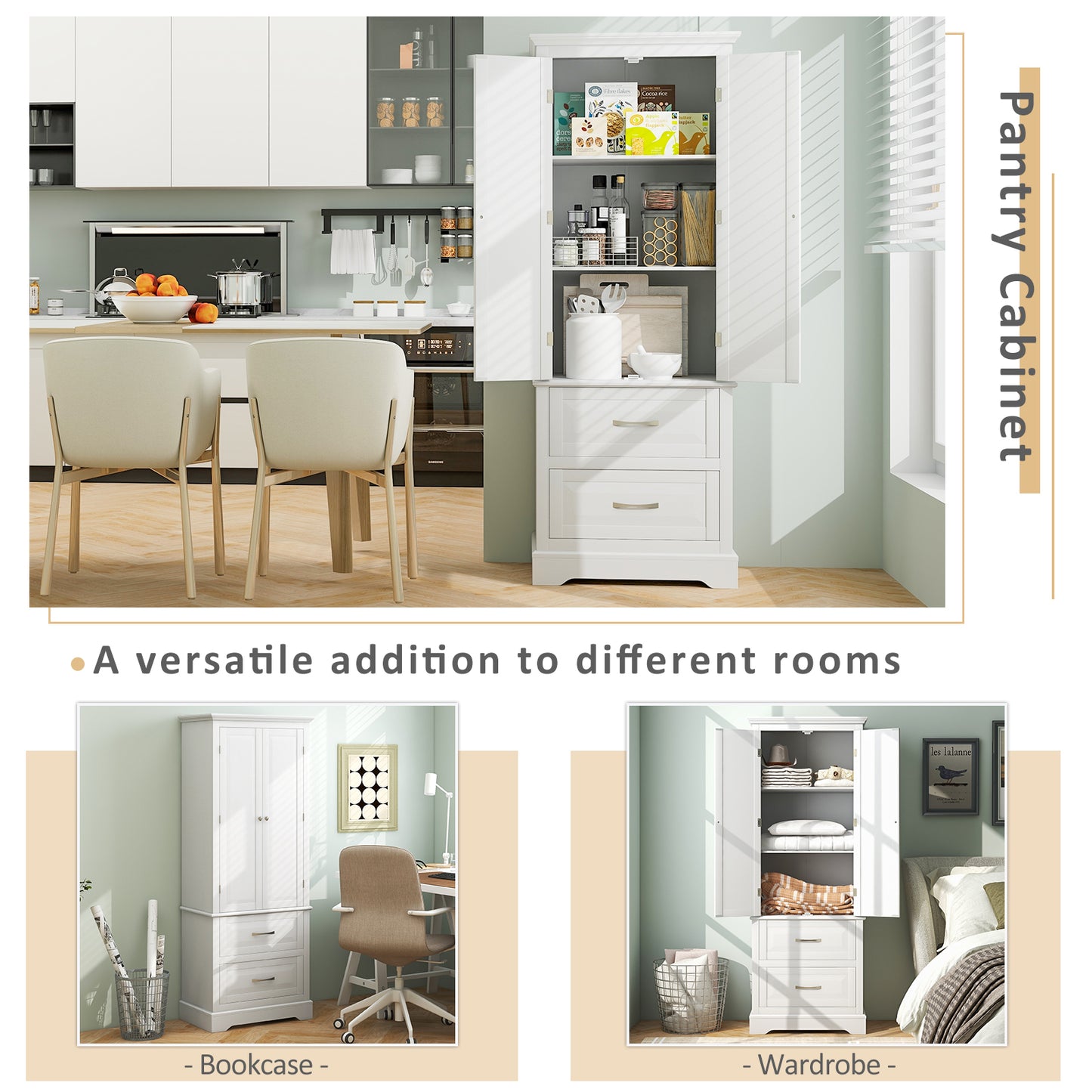 62” Freestanding Storage Cabinet with 2 Drawers, Adjustable Shelves & Anti-Tip Safety