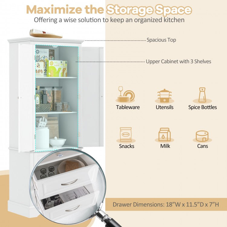 62” Freestanding Storage Cabinet with 2 Drawers, Adjustable Shelves & Anti-Tip Safety