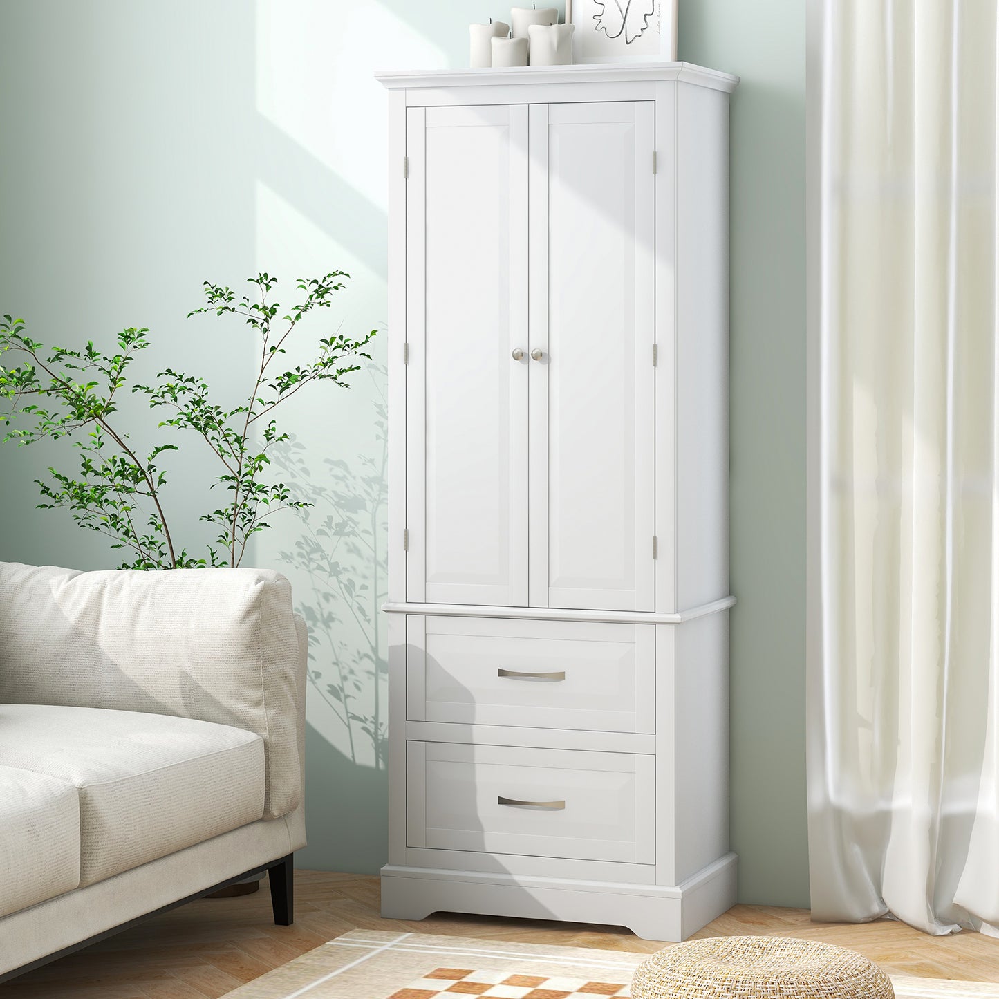 62” Freestanding Storage Cabinet with 2 Drawers, Adjustable Shelves & Anti-Tip Safety