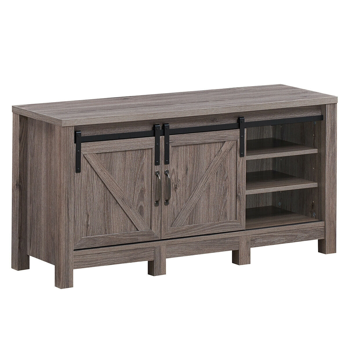 Rustic TV Stand for TVs up to 55 Inches with Sliding Barn Doors and Adjustable Storage Shelves