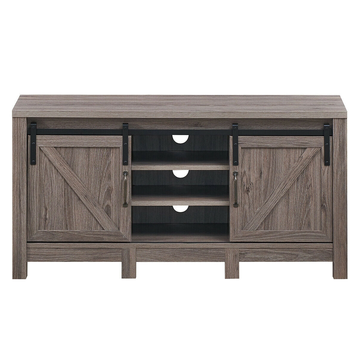 Rustic TV Stand for TVs up to 55 Inches with Sliding Barn Doors and Adjustable Storage Shelves