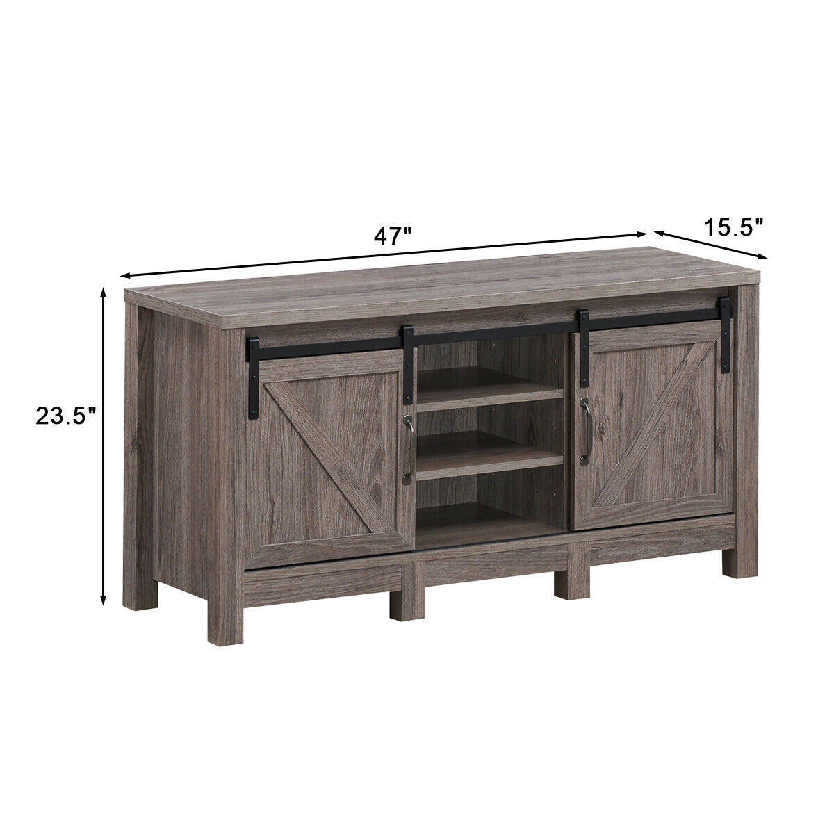 Rustic TV Stand for TVs up to 55 Inches with Sliding Barn Doors and Adjustable Storage Shelves