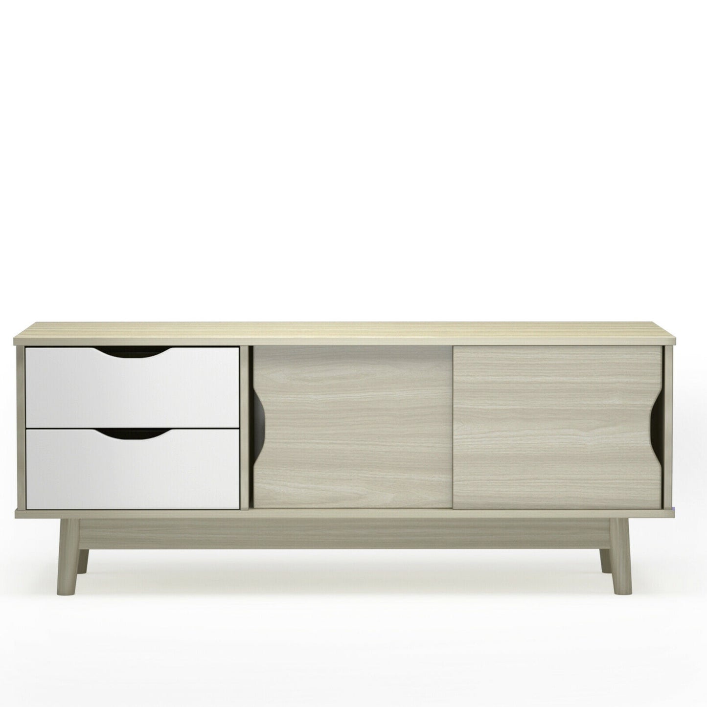 Spacious Media Console TV Stand with Sliding Doors and Drawers for TVs up to 60 Inches in Grey
