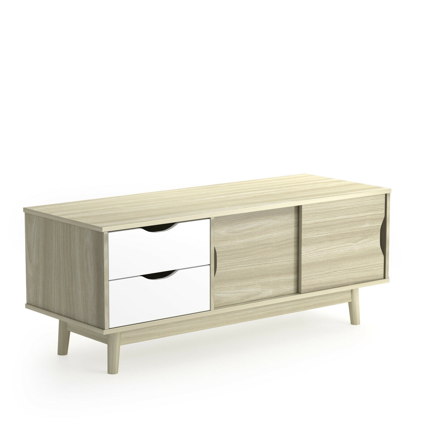 Spacious Media Console TV Stand with Sliding Doors and Drawers for TVs up to 60 Inches in Grey