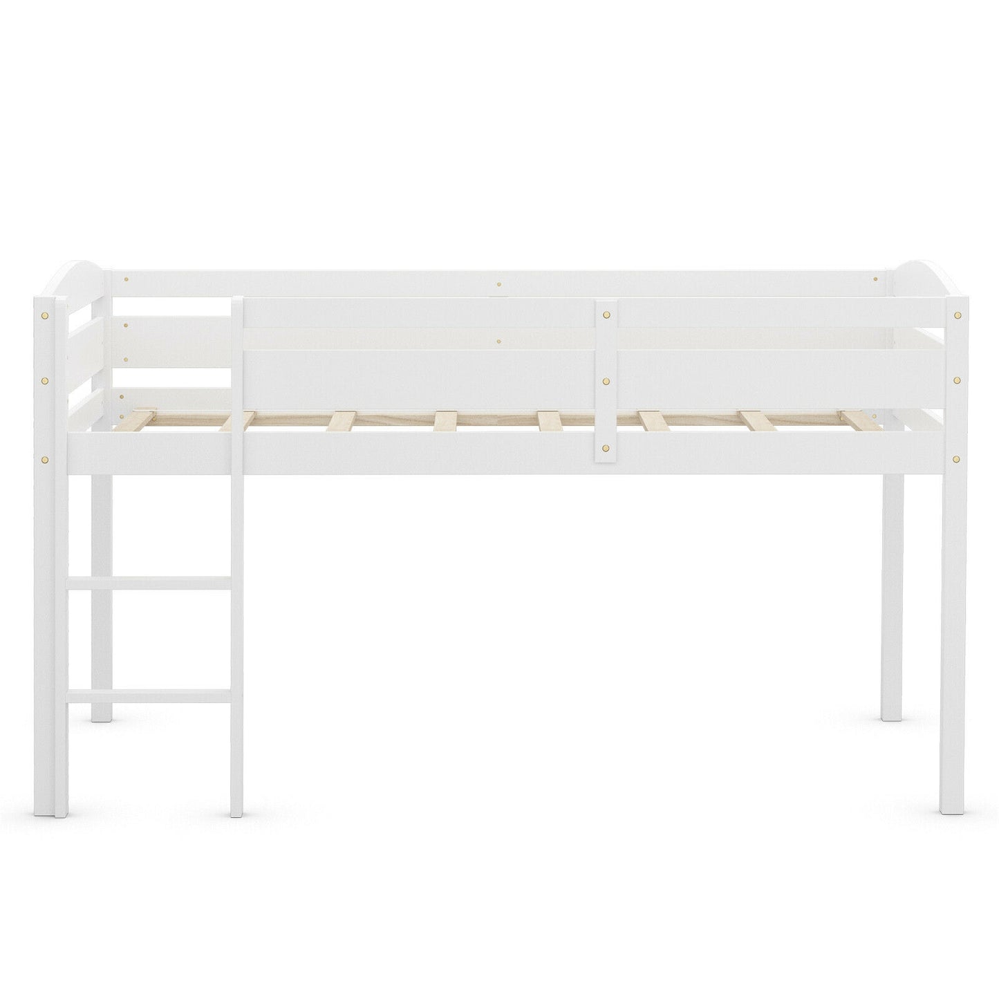 Solid Wood Twin Low Loft Bunk Bed with Guardrails and Easy Climb Ladder - White