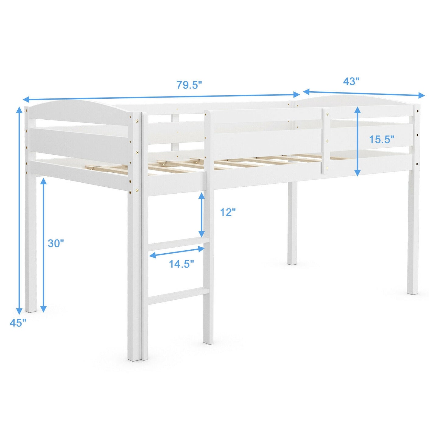 Solid Wood Twin Low Loft Bunk Bed with Guardrails and Easy Climb Ladder - White