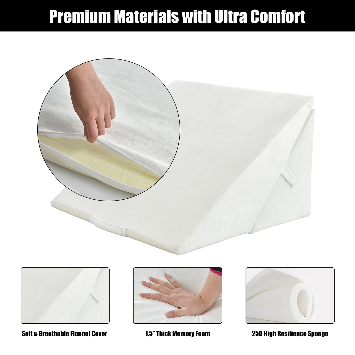 Adjustable Memory Foam Back Support Pillow for Reading and Sleeping – White