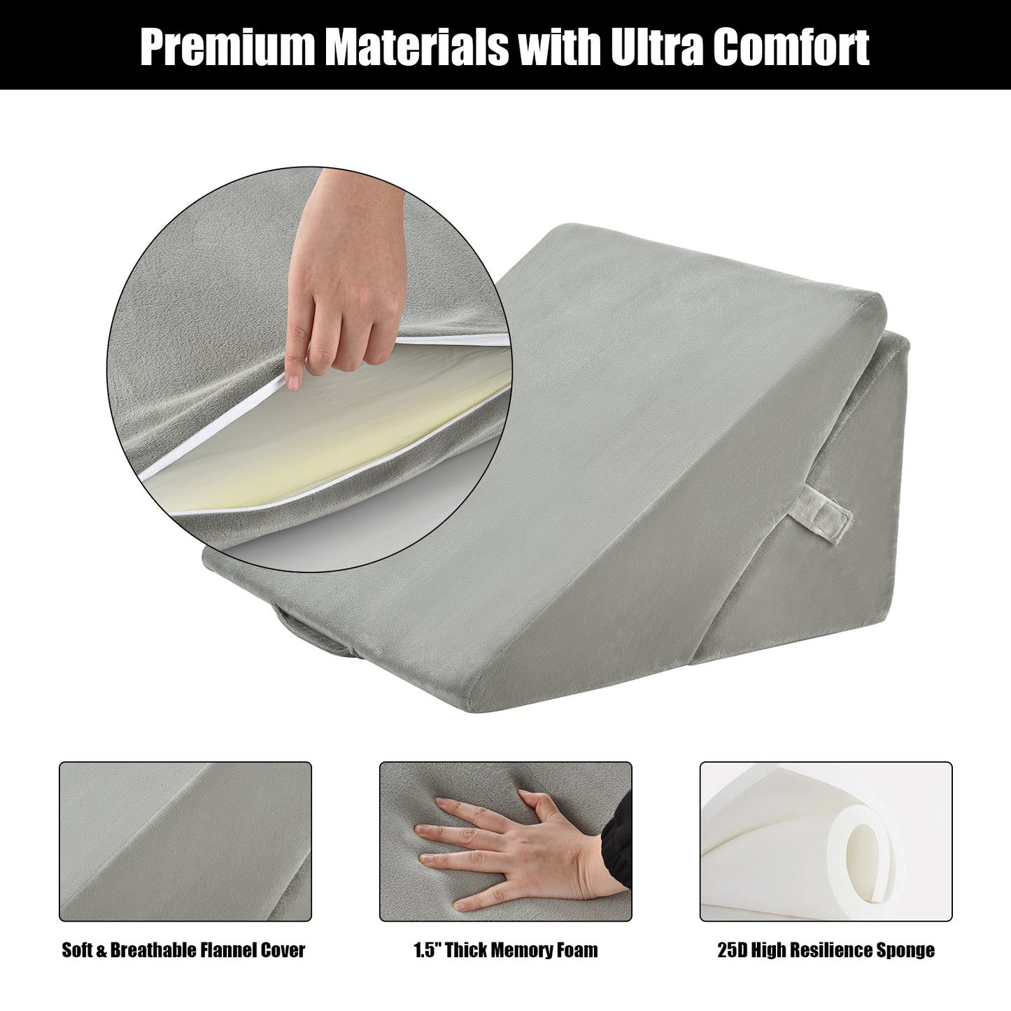 Adjustable Memory Foam Back Support Pillow for Reading and Sleeping – Grey
