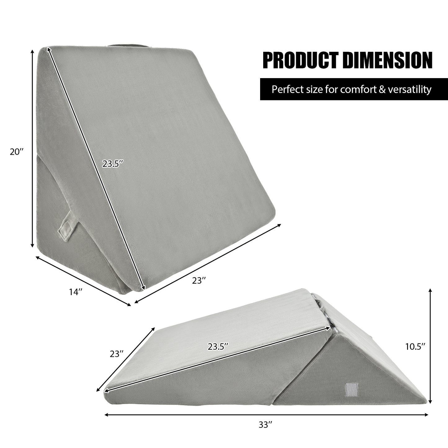 Adjustable Memory Foam Back Support Pillow for Reading and Sleeping – Grey