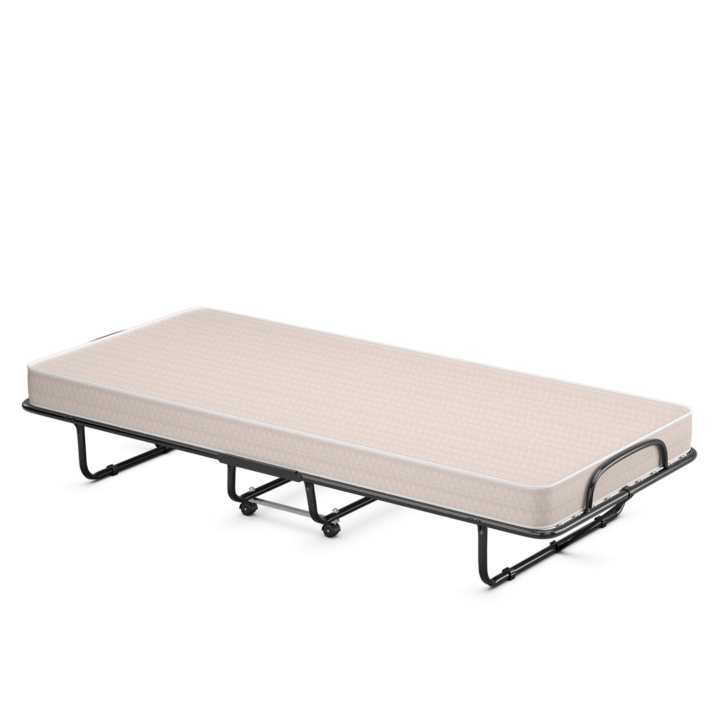 Rollaway Guest Bed with Memory Foam Mattress and Steel Frame Made in Italy - Beige